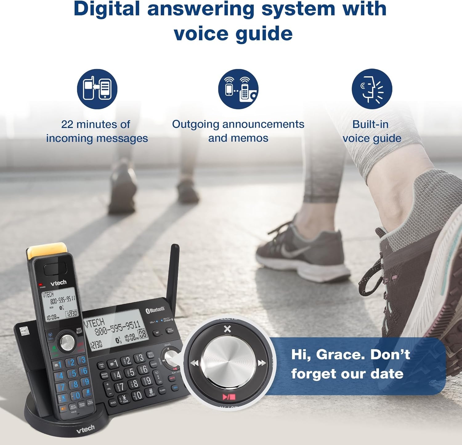 image:imageVTech IS812821 Super Long Range 2Handset DECT 60 Cordless Phone for Home with Answering Machine 2300 ft Range Call Blocking Bluetooth Connect to Cell IntercomGraphite