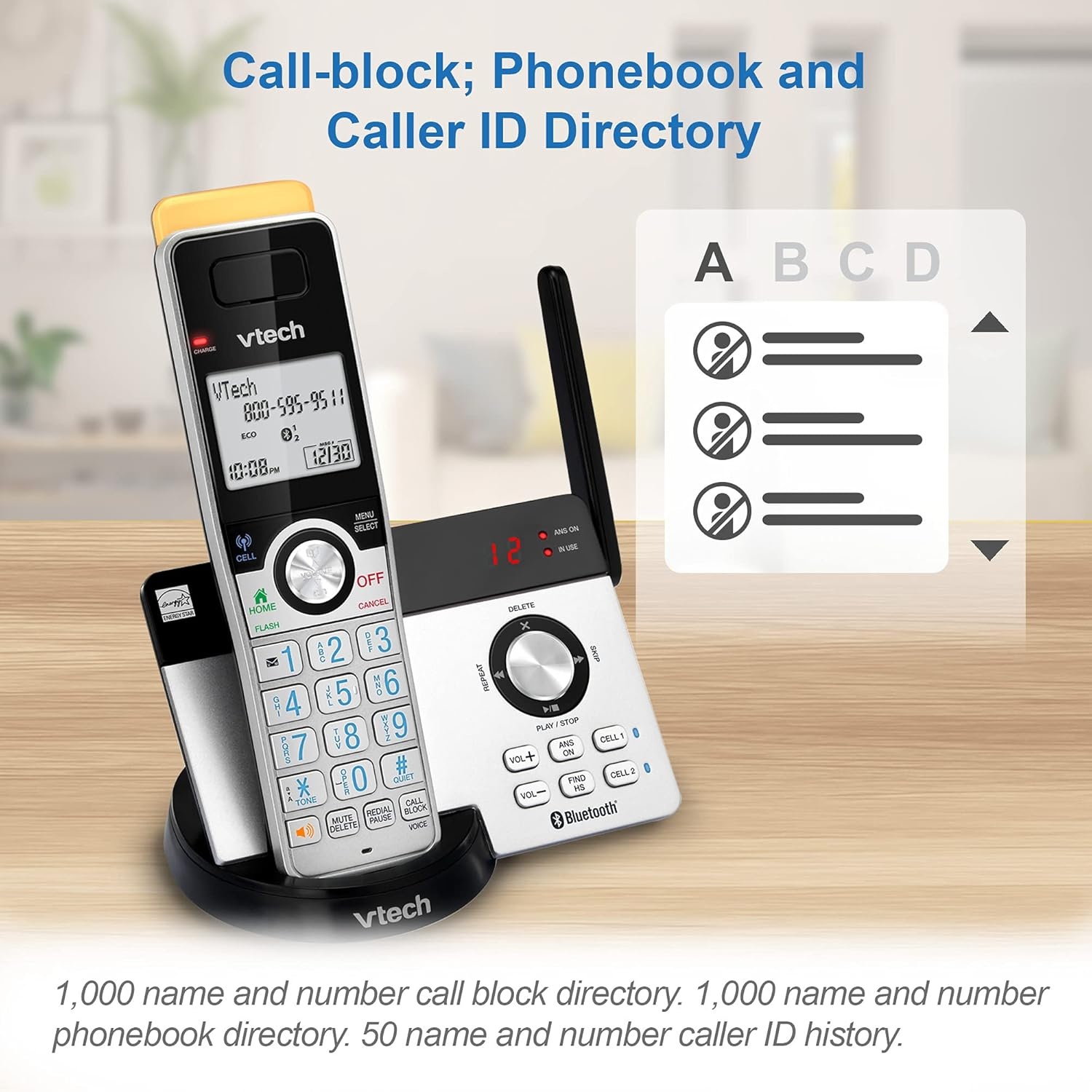 image:imageVTech IS812821 Super Long Range 2Handset DECT 60 Cordless Phone for Home with Answering Machine 2300 ft Range Call Blocking Bluetooth Connect to Cell IntercomSilverBlack