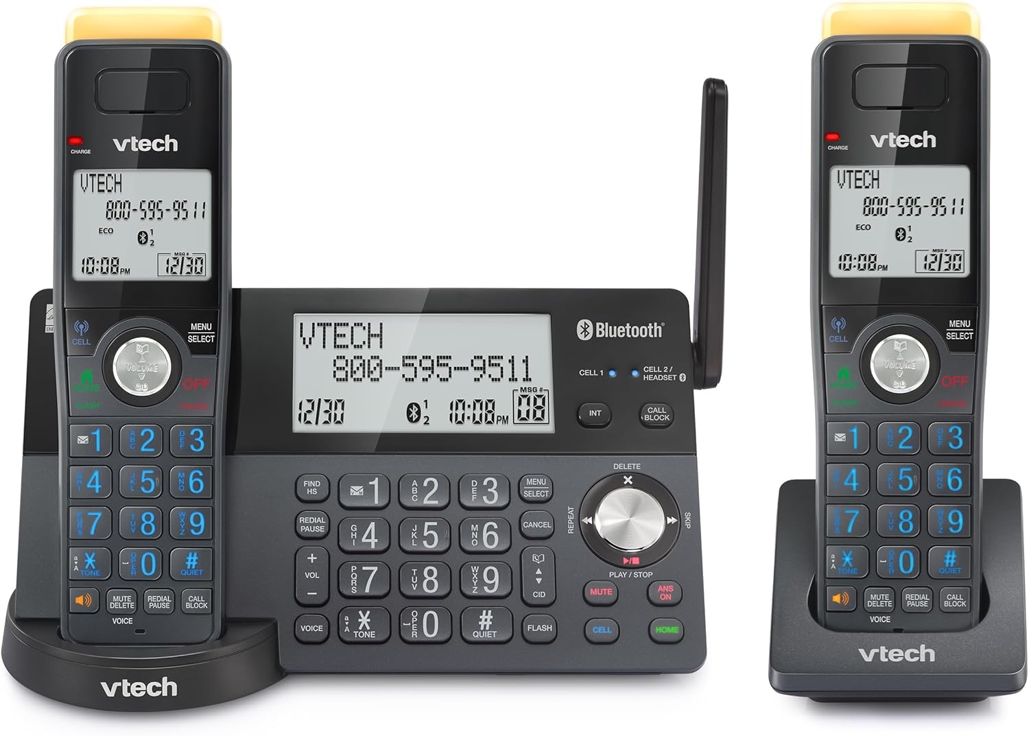 image:imageVTech IS812821 Super Long Range 2Handset DECT 60 Cordless Phone for Home with Answering Machine 2300 ft Range Call Blocking Bluetooth Connect to Cell IntercomGraphite