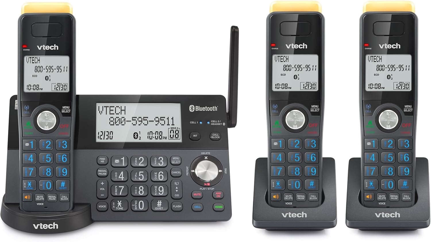 image:imageVTech IS812821 Super Long Range 2Handset DECT 60 Cordless Phone for Home with Answering Machine 2300 ft Range Call Blocking Bluetooth Connect to Cell IntercomGraphite