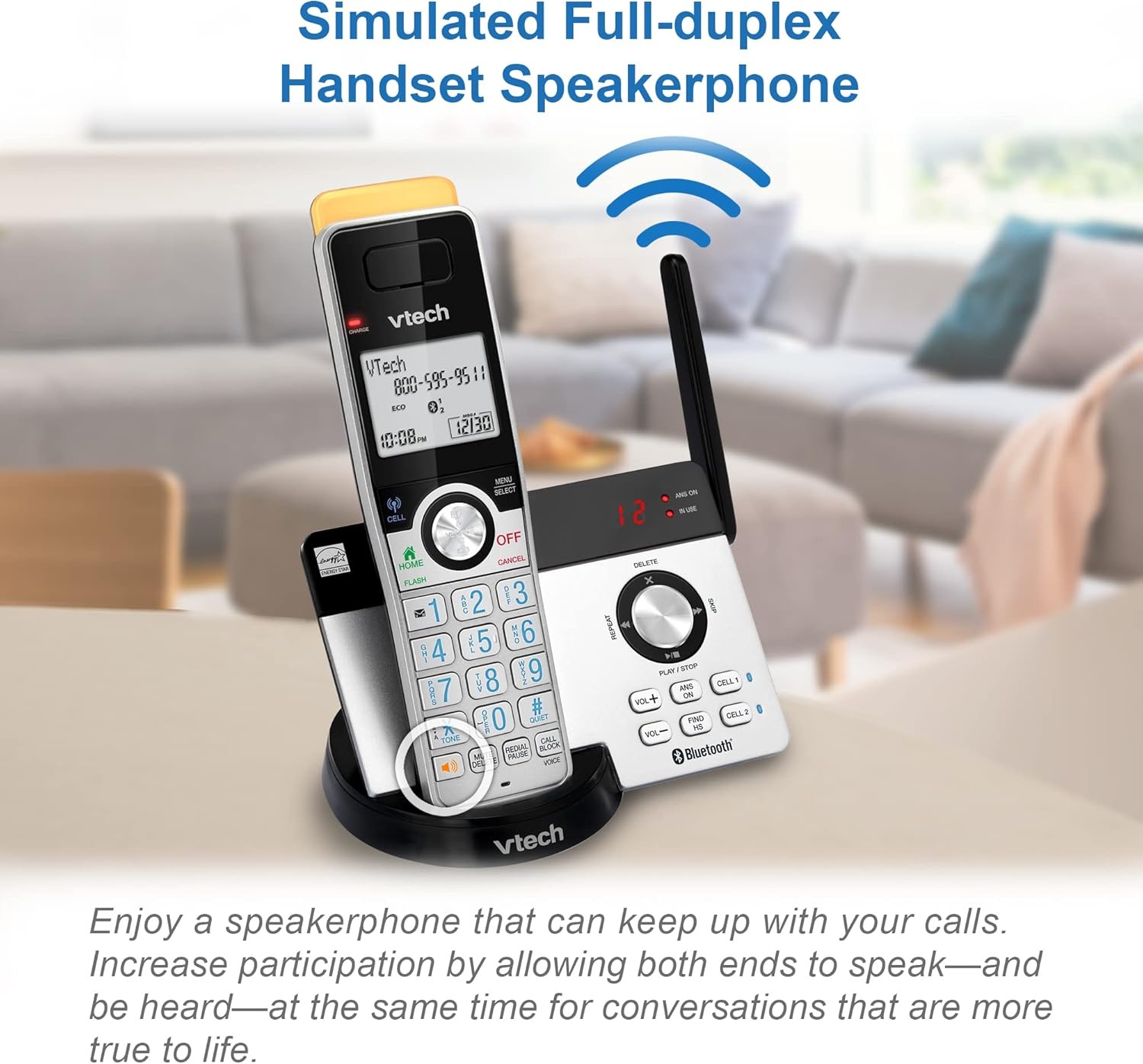 image:imageVTech IS812821 Super Long Range 2Handset DECT 60 Cordless Phone for Home with Answering Machine 2300 ft Range Call Blocking Bluetooth Connect to Cell IntercomSilverBlack