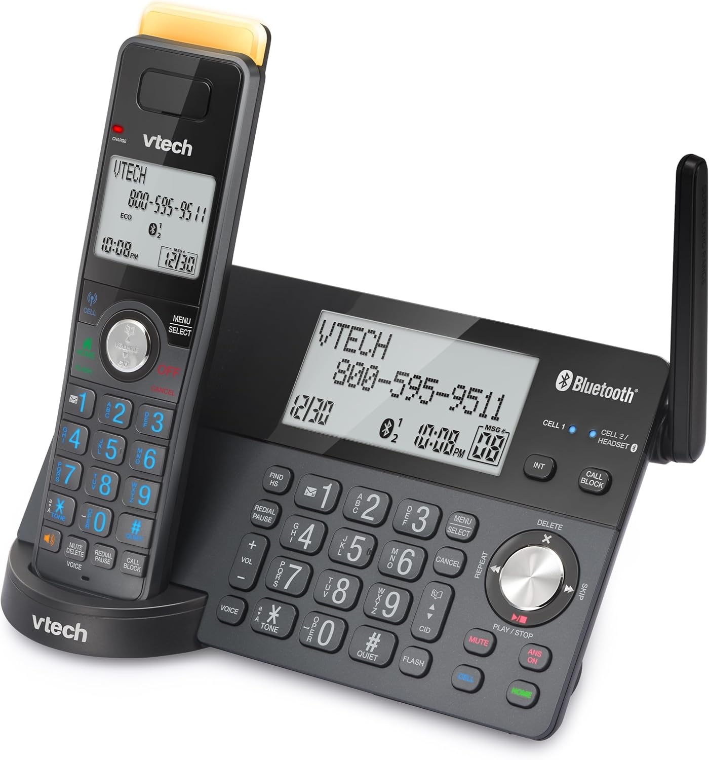 image:imageVTech IS812821 Super Long Range 2Handset DECT 60 Cordless Phone for Home with Answering Machine 2300 ft Range Call Blocking Bluetooth Connect to Cell IntercomGraphite
