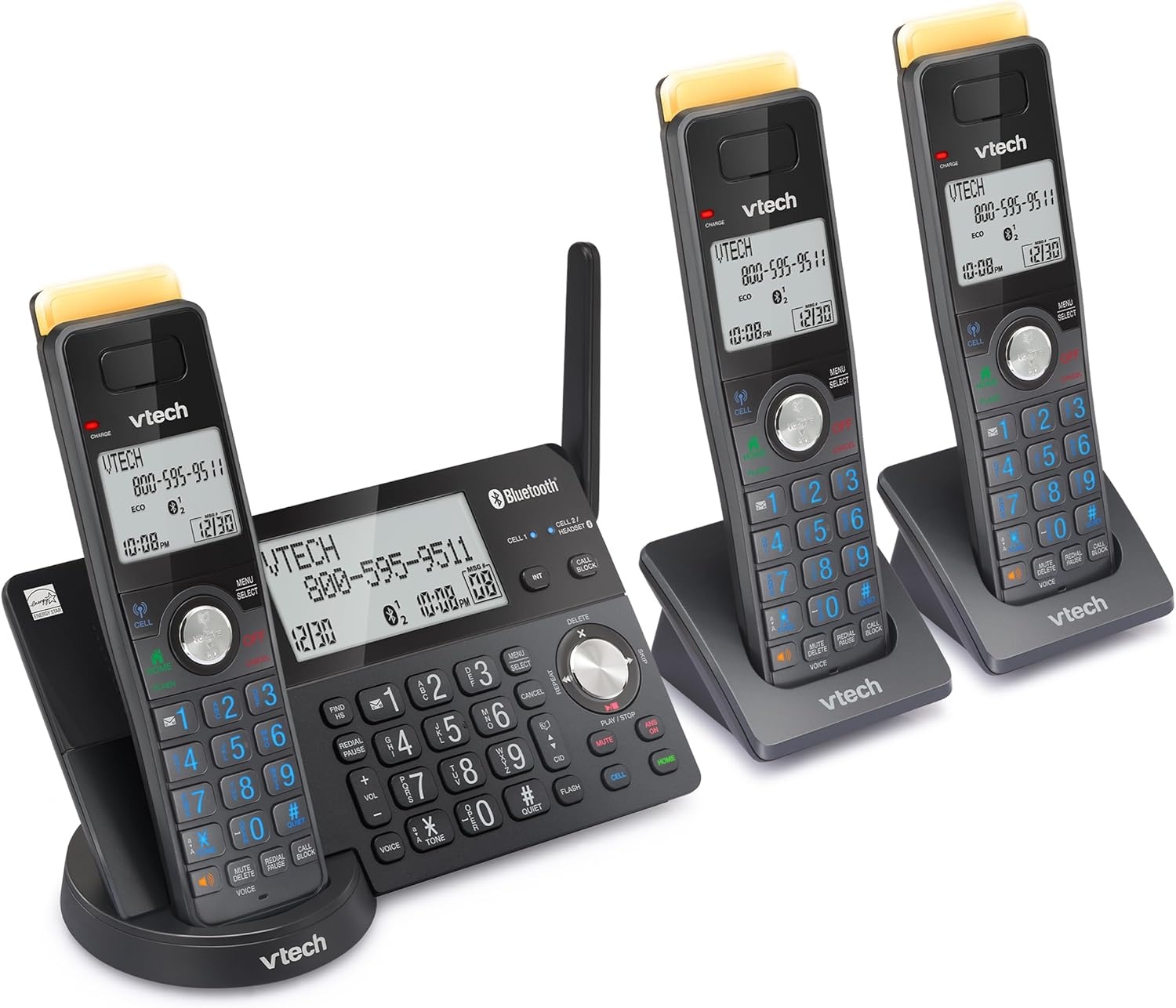 image:imageVTech IS812821 Super Long Range 2Handset DECT 60 Cordless Phone for Home with Answering Machine 2300 ft Range Call Blocking Bluetooth Connect to Cell IntercomGraphite