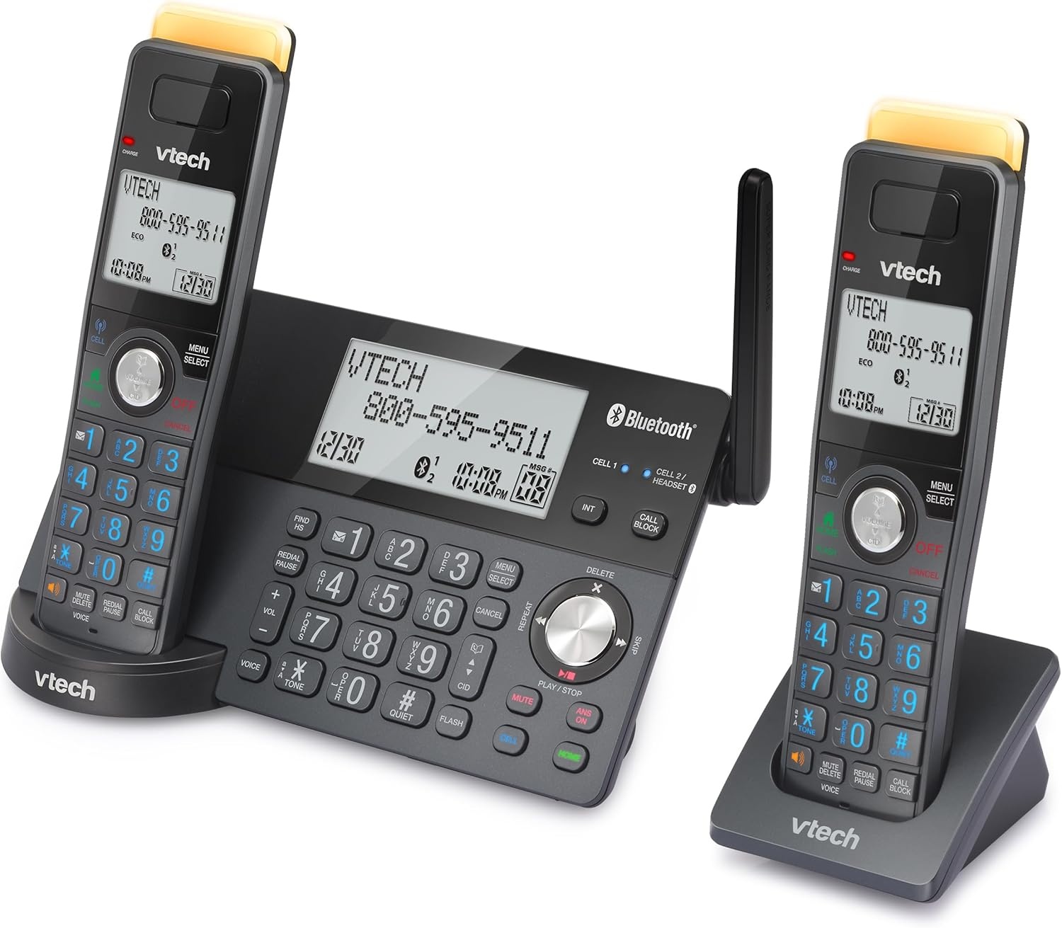 image:imageVTech IS812821 Super Long Range 2Handset DECT 60 Cordless Phone for Home with Answering Machine 2300 ft Range Call Blocking Bluetooth Connect to Cell IntercomGraphite