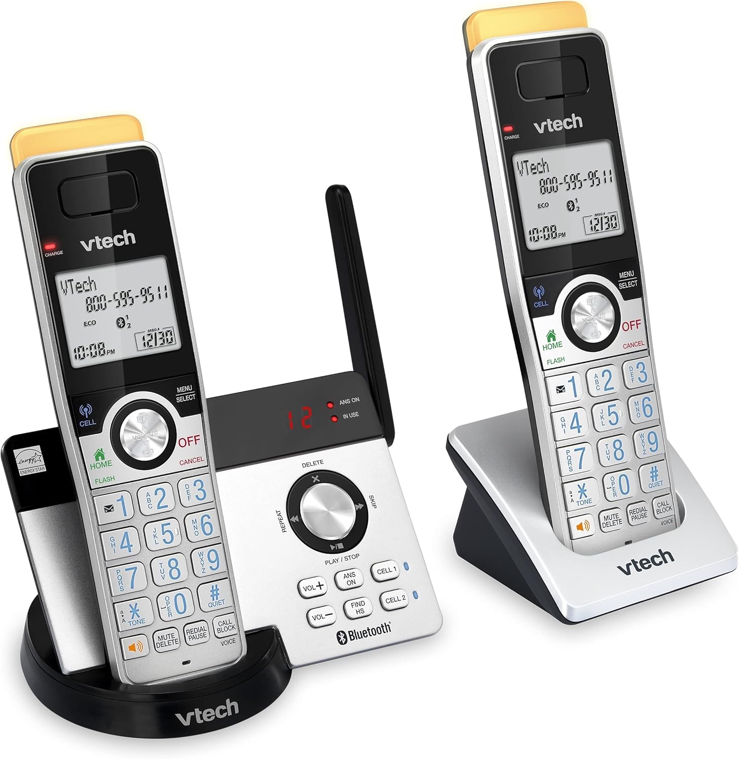 image:imageVTech IS812821 Super Long Range 2Handset DECT 60 Cordless Phone for Home with Answering Machine 2300 ft Range Call Blocking Bluetooth Connect to Cell IntercomSilverBlack