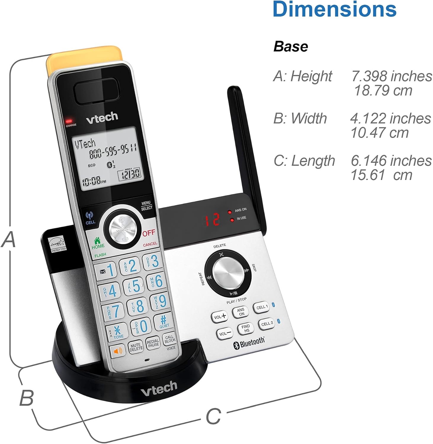 image:imageVTech IS812821 Super Long Range 2Handset DECT 60 Cordless Phone for Home with Answering Machine 2300 ft Range Call Blocking Bluetooth Connect to Cell IntercomSilverBlack