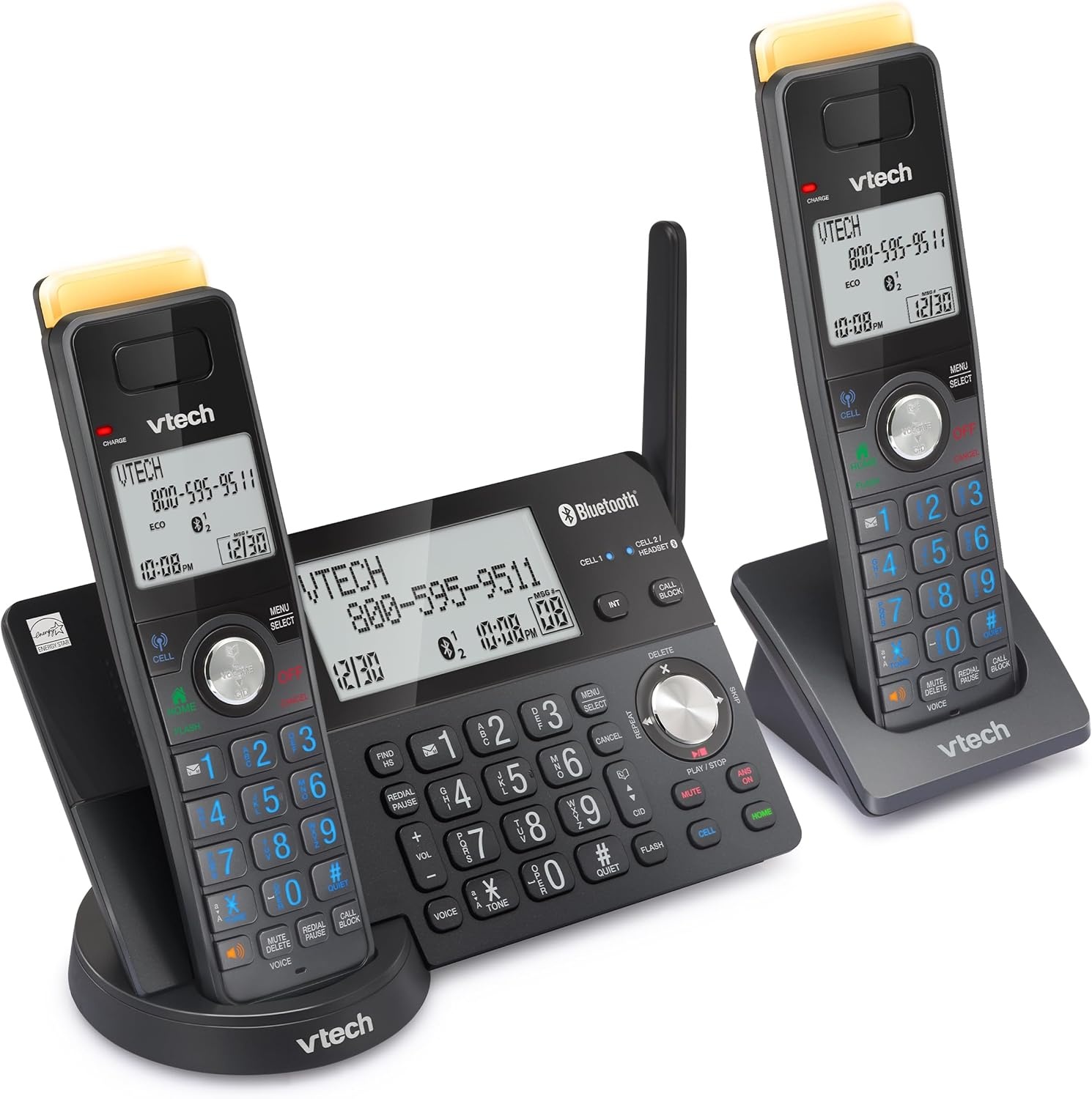 image:imageVTech IS812821 Super Long Range 2Handset DECT 60 Cordless Phone for Home with Answering Machine 2300 ft Range Call Blocking Bluetooth Connect to Cell IntercomGraphite