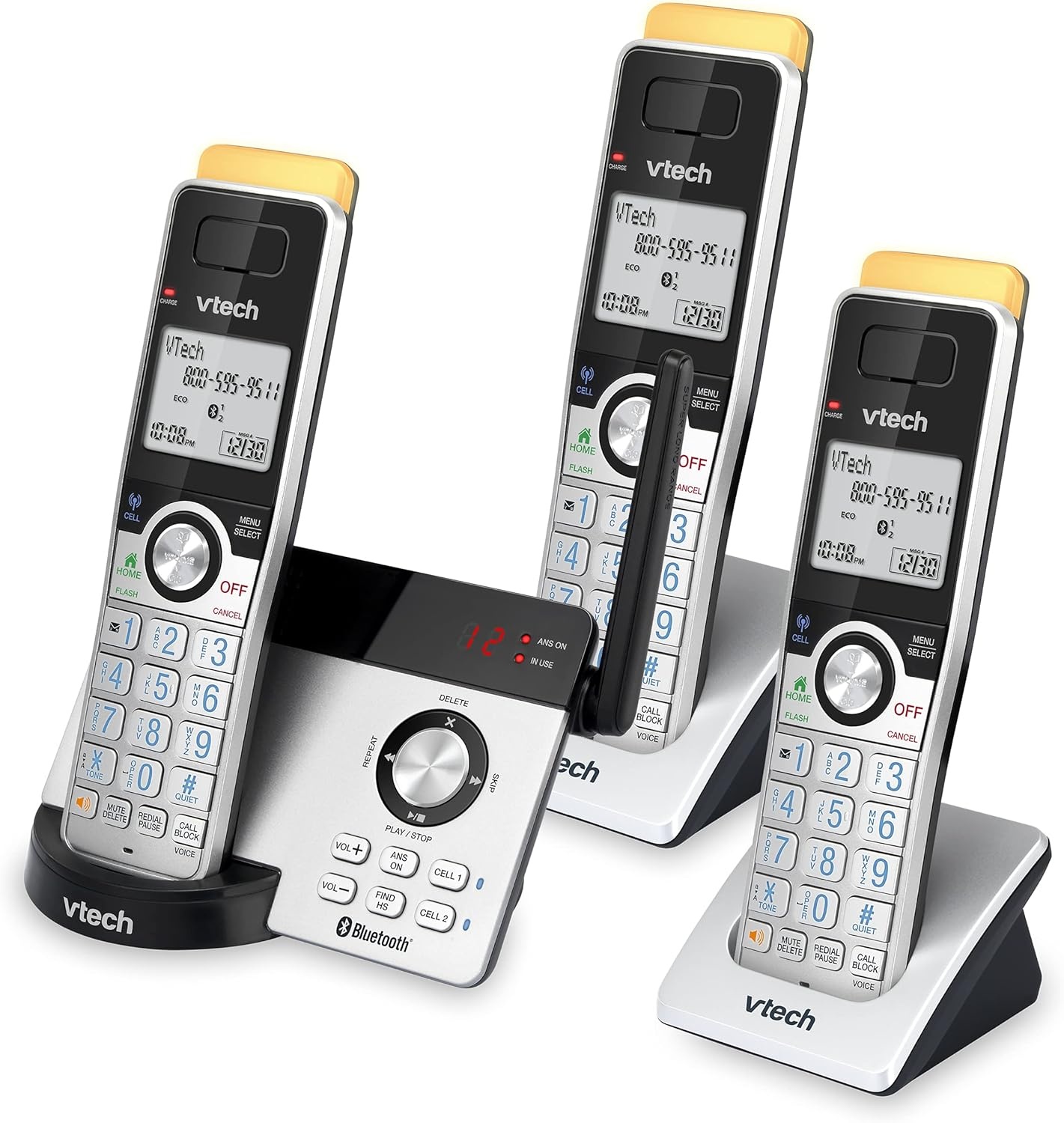 image:imageVTech IS812821 Super Long Range 2Handset DECT 60 Cordless Phone for Home with Answering Machine 2300 ft Range Call Blocking Bluetooth Connect to Cell IntercomSilverBlack