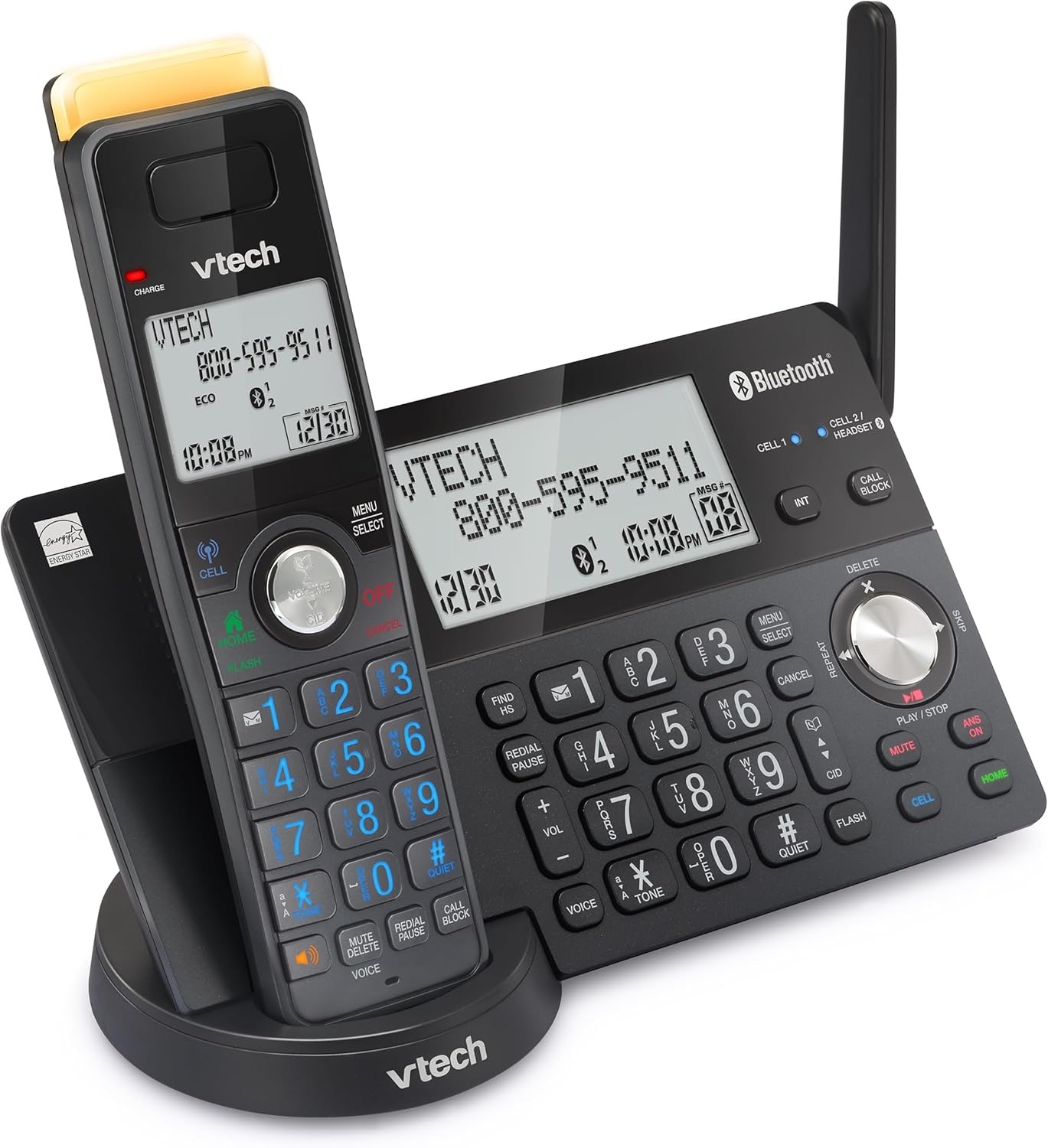 image:imageVTech IS812821 Super Long Range 2Handset DECT 60 Cordless Phone for Home with Answering Machine 2300 ft Range Call Blocking Bluetooth Connect to Cell IntercomGraphite