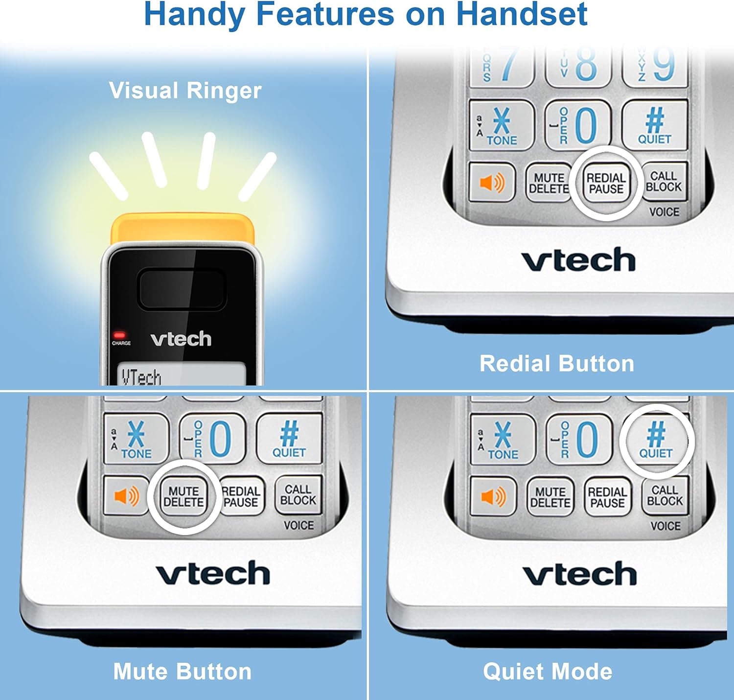 image:imageVTech IS812821 Super Long Range 2Handset DECT 60 Cordless Phone for Home with Answering Machine 2300 ft Range Call Blocking Bluetooth Connect to Cell IntercomSilverBlack