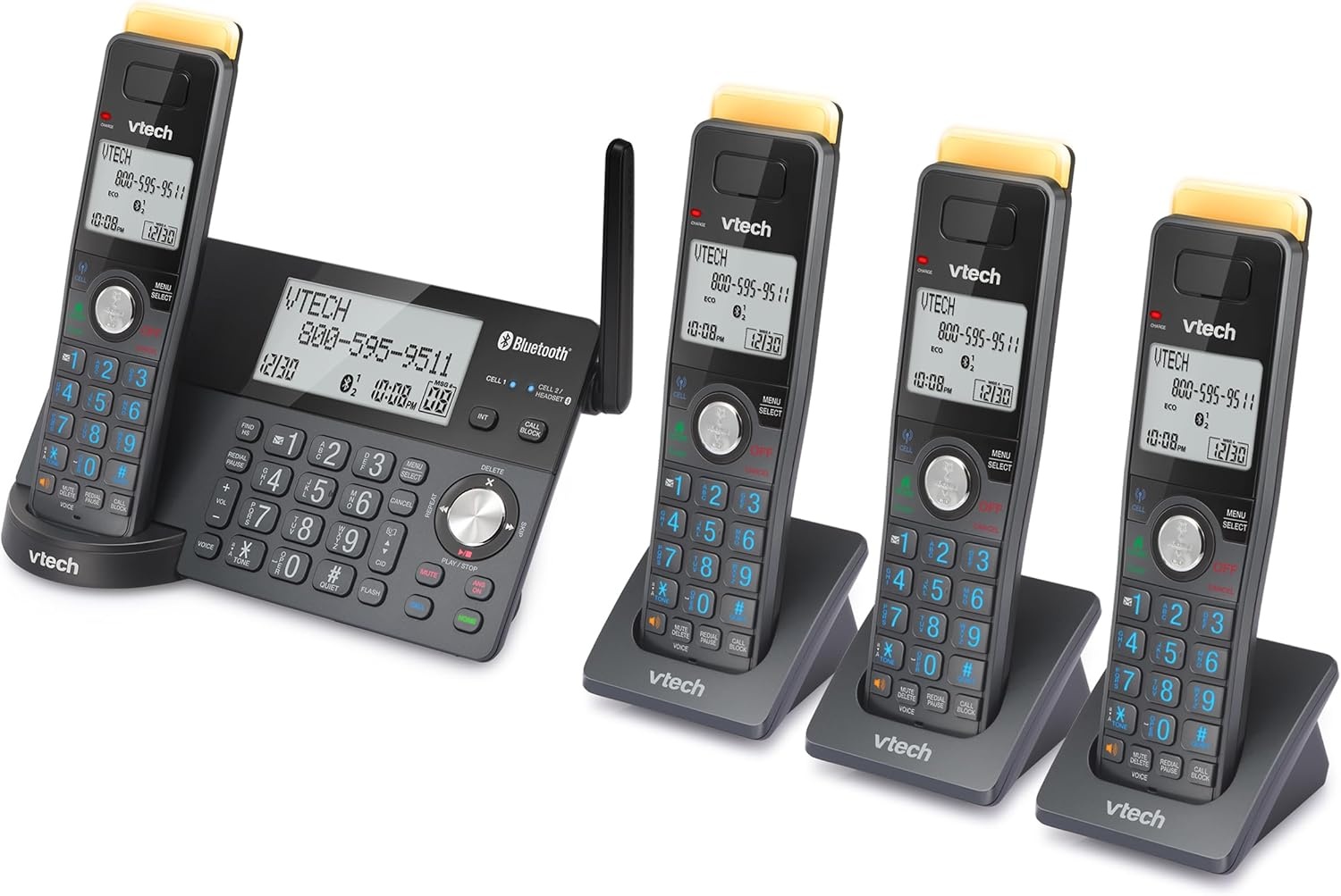 image:imageVTech IS812821 Super Long Range 2Handset DECT 60 Cordless Phone for Home with Answering Machine 2300 ft Range Call Blocking Bluetooth Connect to Cell IntercomGraphite