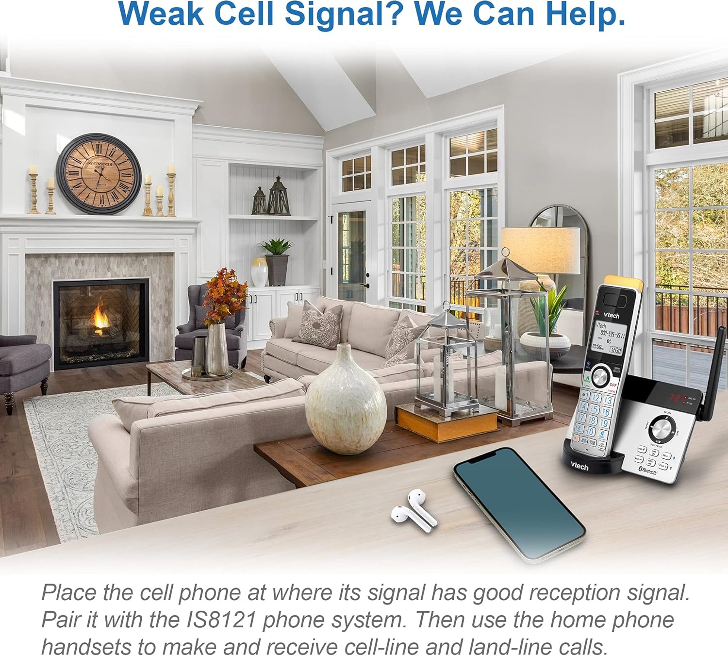 image:imageVTech IS812821 Super Long Range 2Handset DECT 60 Cordless Phone for Home with Answering Machine 2300 ft Range Call Blocking Bluetooth Connect to Cell IntercomSilverBlack