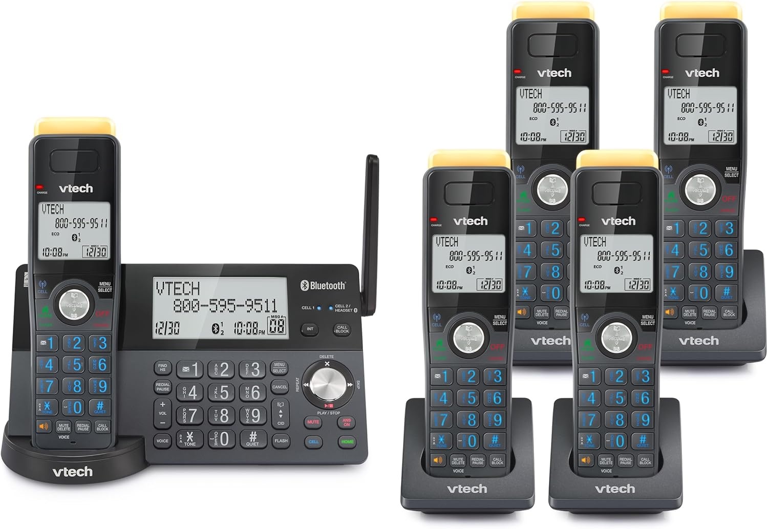 image:imageVTech IS812821 Super Long Range 2Handset DECT 60 Cordless Phone for Home with Answering Machine 2300 ft Range Call Blocking Bluetooth Connect to Cell IntercomGraphite