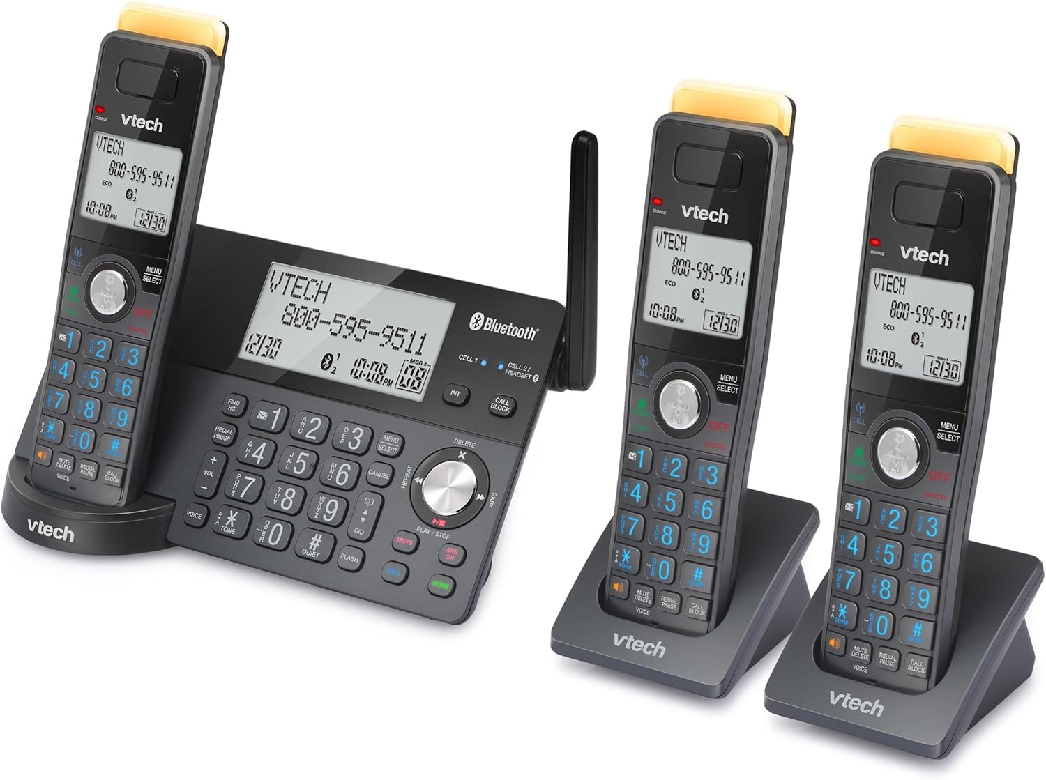 image:imageVTech IS812821 Super Long Range 2Handset DECT 60 Cordless Phone for Home with Answering Machine 2300 ft Range Call Blocking Bluetooth Connect to Cell IntercomGraphite
