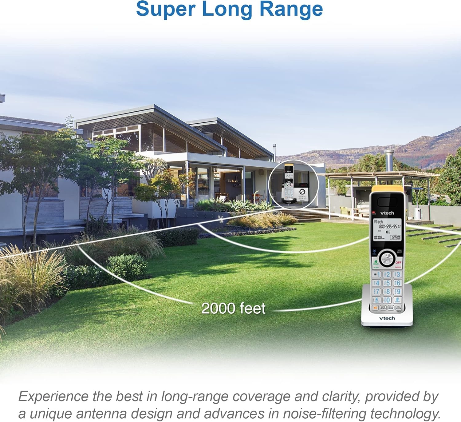 image:imageVTech IS812821 Super Long Range 2Handset DECT 60 Cordless Phone for Home with Answering Machine 2300 ft Range Call Blocking Bluetooth Connect to Cell IntercomSilverBlack