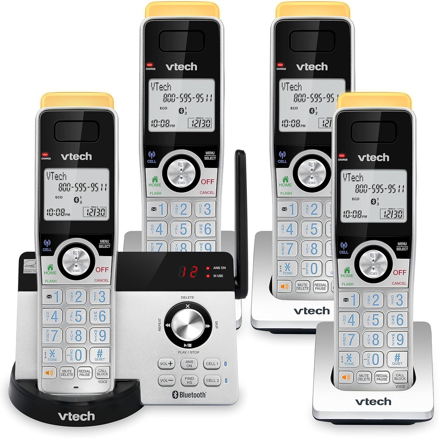 image:imageVTech IS812821 Super Long Range 2Handset DECT 60 Cordless Phone for Home with Answering Machine 2300 ft Range Call Blocking Bluetooth Connect to Cell IntercomSilverBlack
