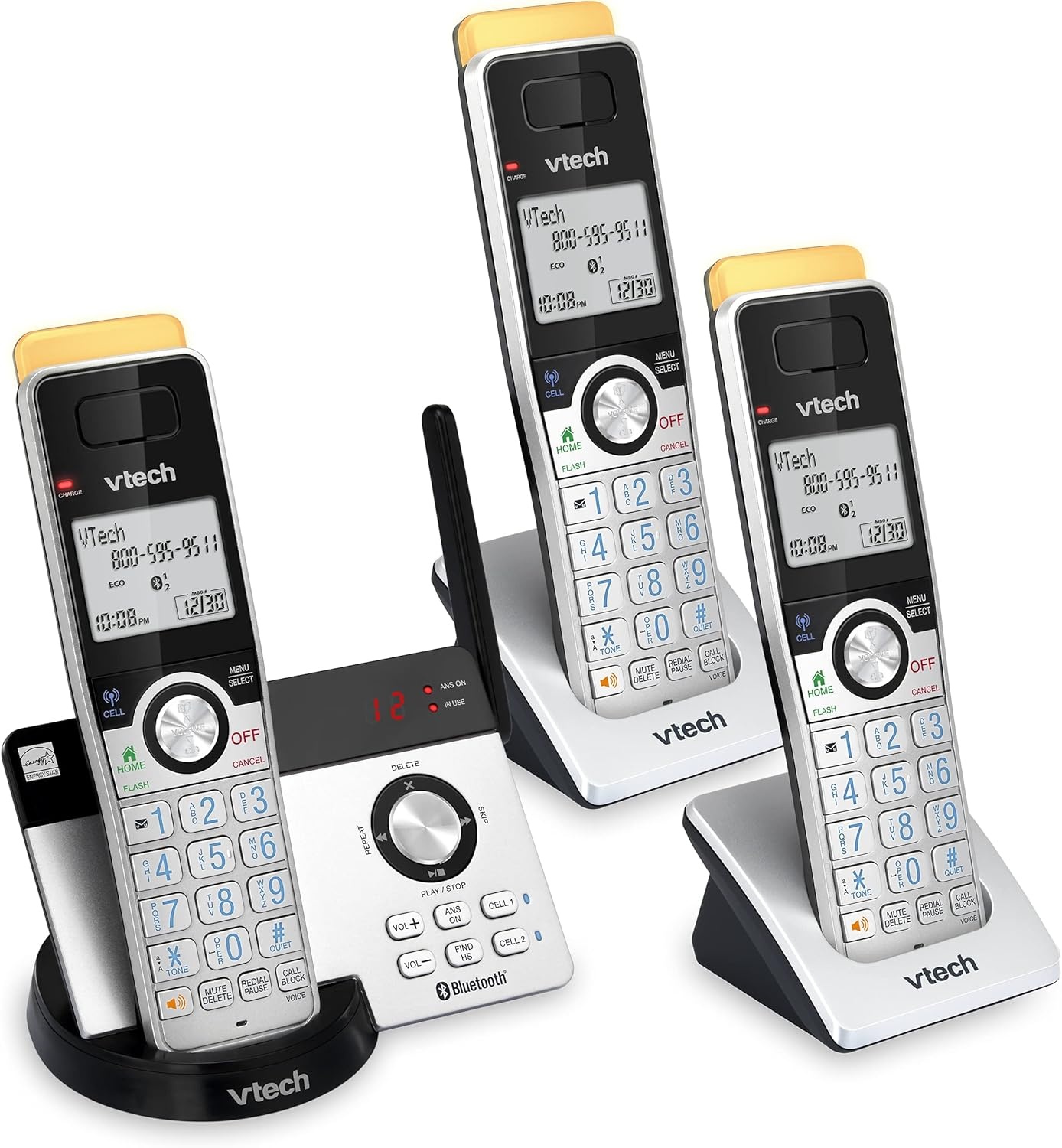image:imageVTech IS812821 Super Long Range 2Handset DECT 60 Cordless Phone for Home with Answering Machine 2300 ft Range Call Blocking Bluetooth Connect to Cell IntercomSilverBlack