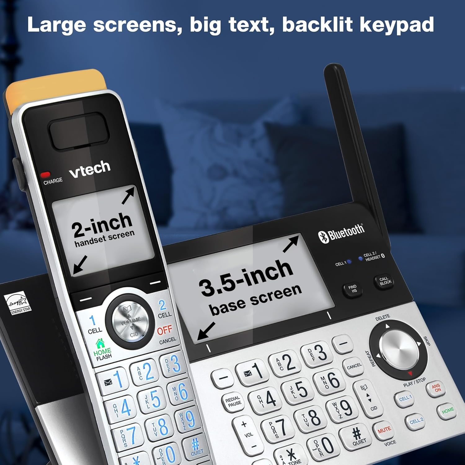 image:imageVTech IS81515 Super Long Range 5 Handset DECT 60 Cordless Phone for Home with Answering Machine 2300 ft Range Call Blocking Bluetooth Headset Jack Power Backup Intercom Expandable to 12 HS2 Handsets