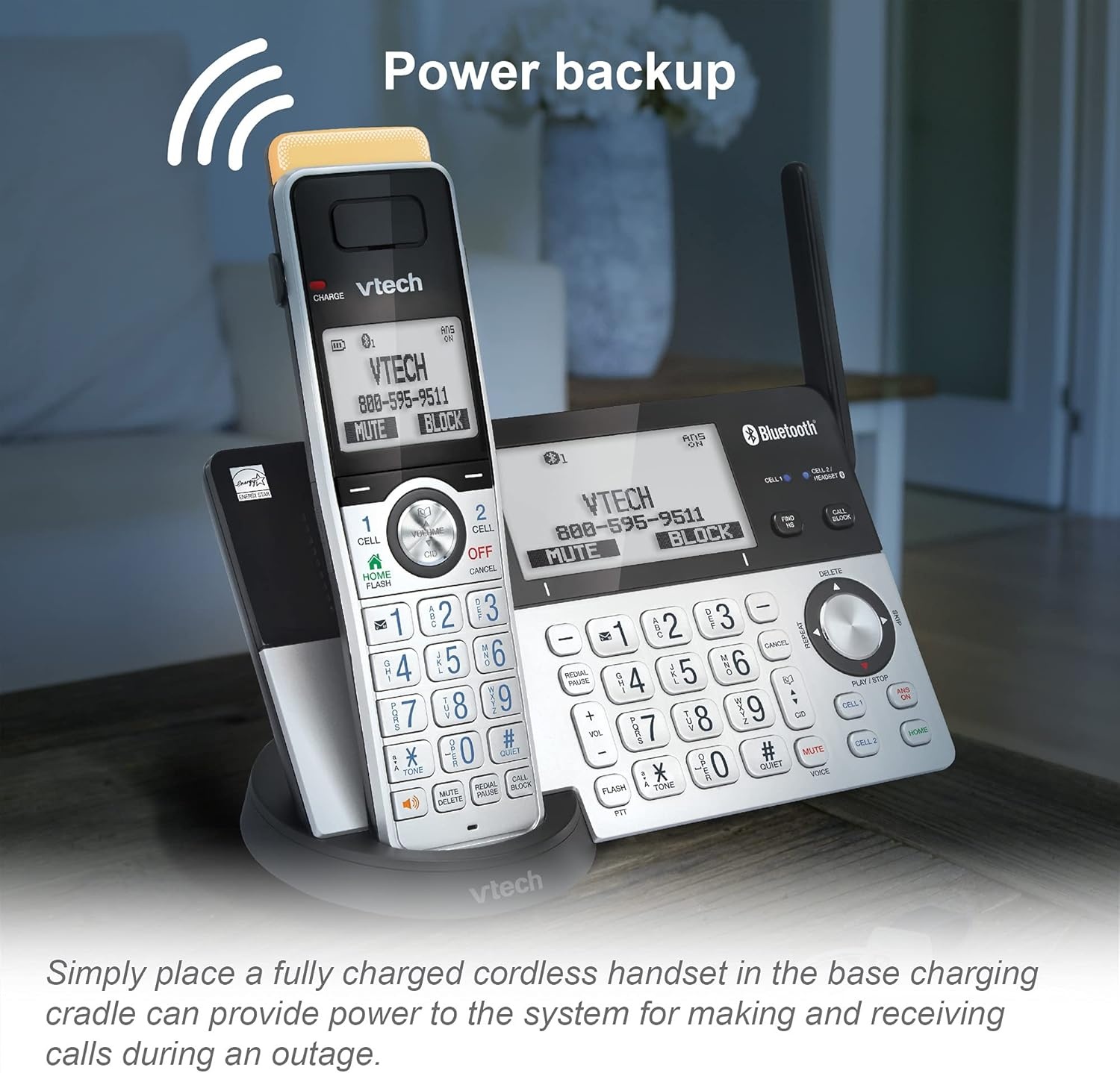 image:imageVTech IS81515 Super Long Range 5 Handset DECT 60 Cordless Phone for Home with Answering Machine 2300 ft Range Call Blocking Bluetooth Headset Jack Power Backup Intercom Expandable to 12 HSAccessory Handset