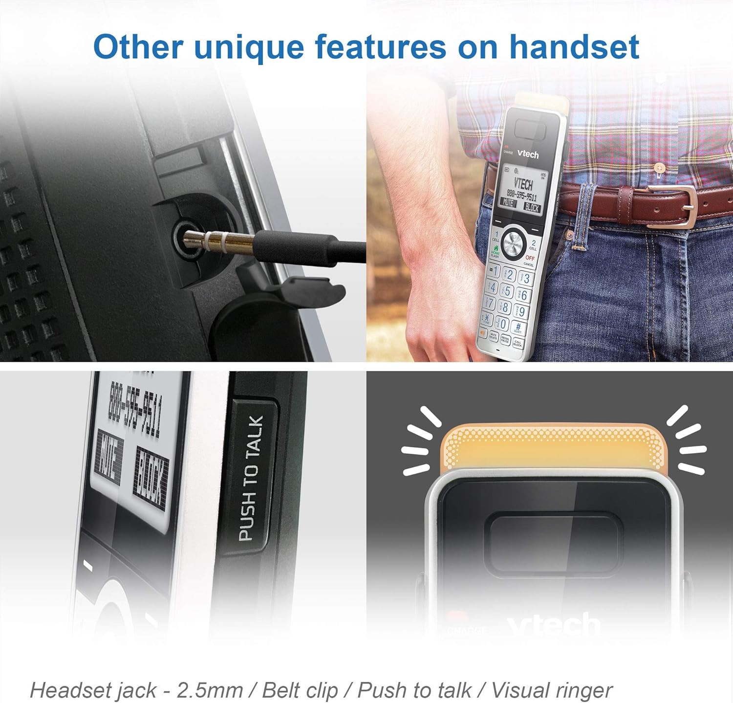 image:imageVTech IS81515 Super Long Range 5 Handset DECT 60 Cordless Phone for Home with Answering Machine 2300 ft Range Call Blocking Bluetooth Headset Jack Power Backup Intercom Expandable to 12 HSAccessory Handset