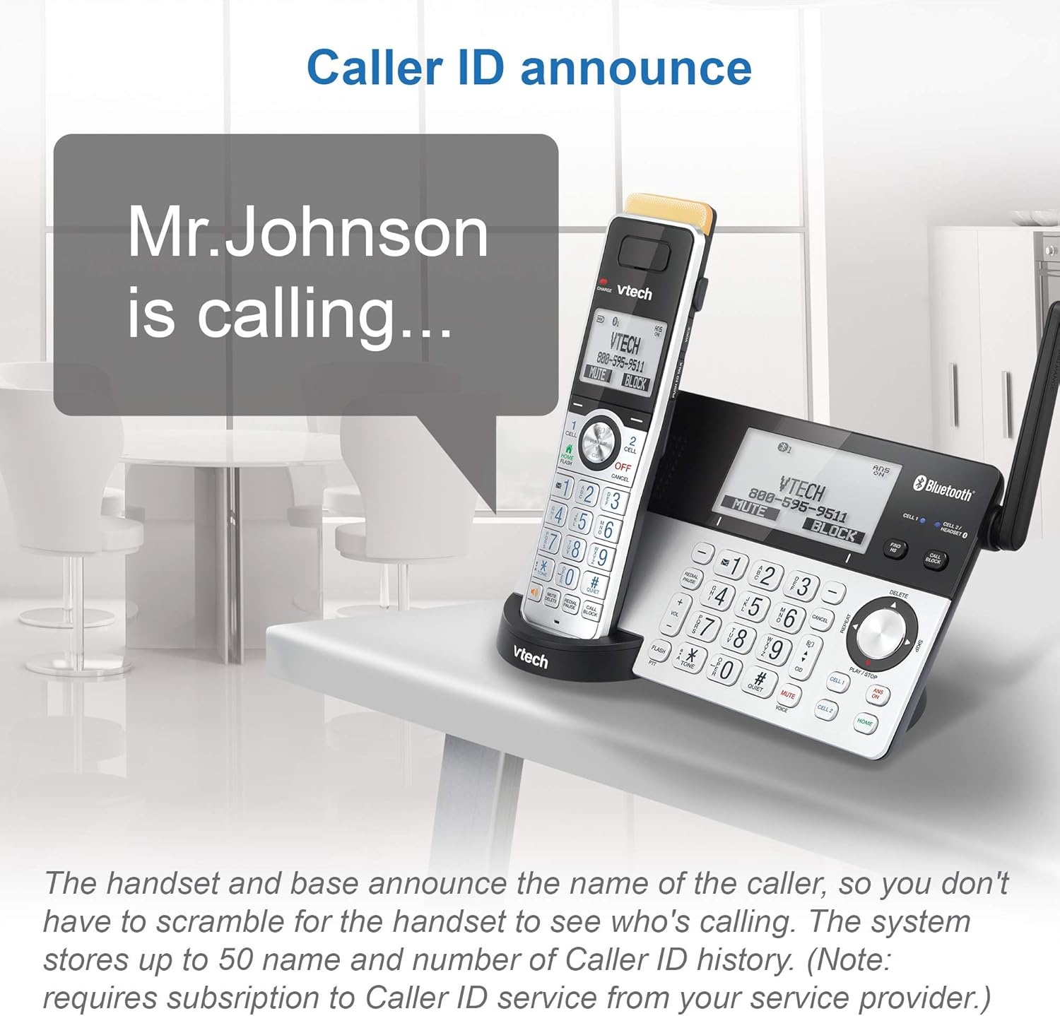 image:imageVTech IS81515 Super Long Range 5 Handset DECT 60 Cordless Phone for Home with Answering Machine 2300 ft Range Call Blocking Bluetooth Headset Jack Power Backup Intercom Expandable to 12 HSAccessory Handset