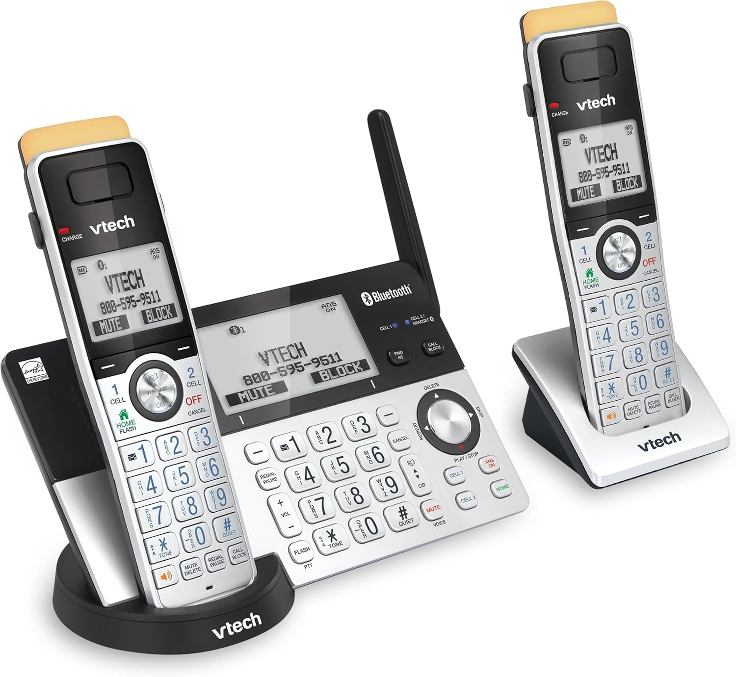 image:imageVTech IS81515 Super Long Range 5 Handset DECT 60 Cordless Phone for Home with Answering Machine 2300 ft Range Call Blocking Bluetooth Headset Jack Power Backup Intercom Expandable to 12 HS2 Handsets