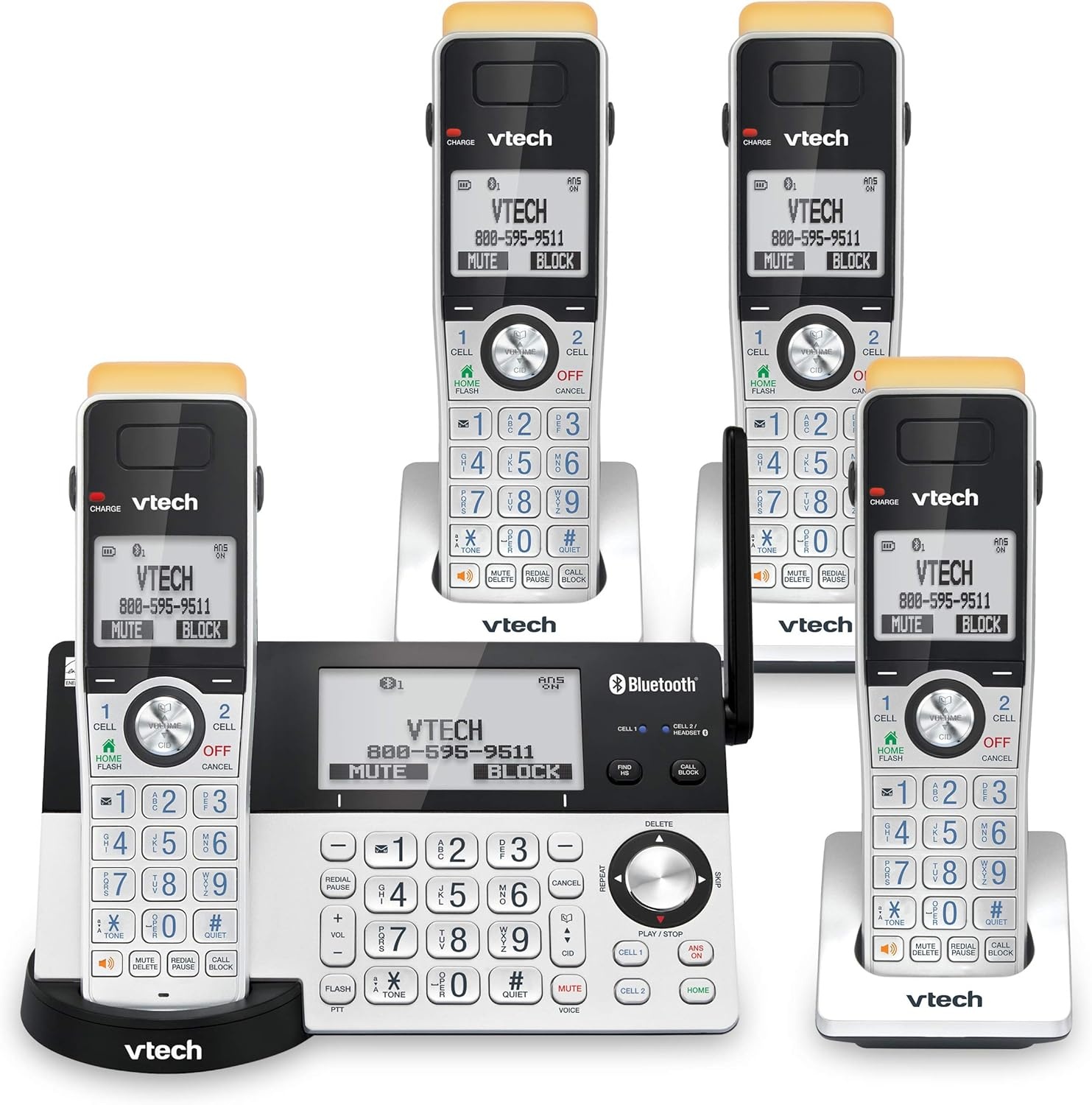 image:imageVTech IS81515 Super Long Range 5 Handset DECT 60 Cordless Phone for Home with Answering Machine 2300 ft Range Call Blocking Bluetooth Headset Jack Power Backup Intercom Expandable to 12 HS4 Handsets
