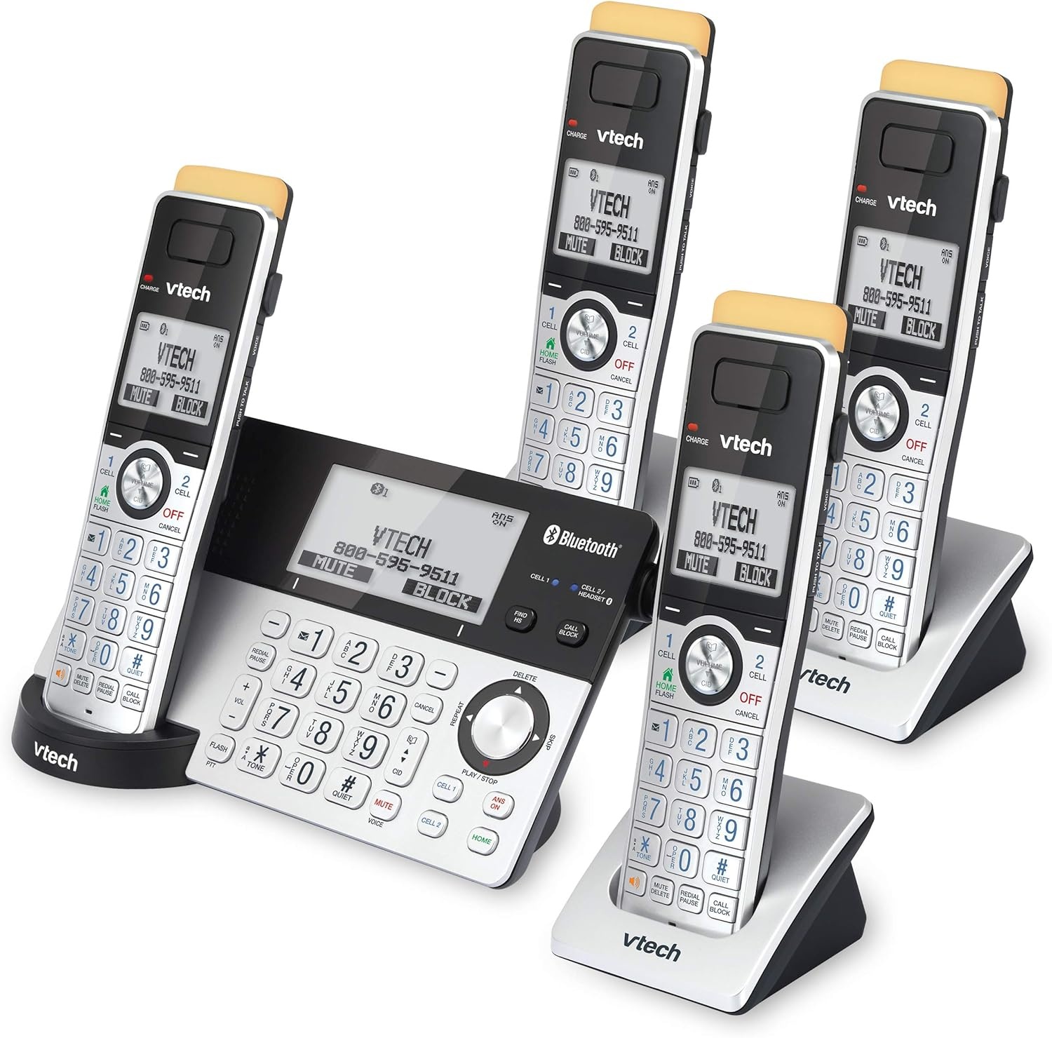 image:imageVTech IS81515 Super Long Range 5 Handset DECT 60 Cordless Phone for Home with Answering Machine 2300 ft Range Call Blocking Bluetooth Headset Jack Power Backup Intercom Expandable to 12 HS4 Handsets