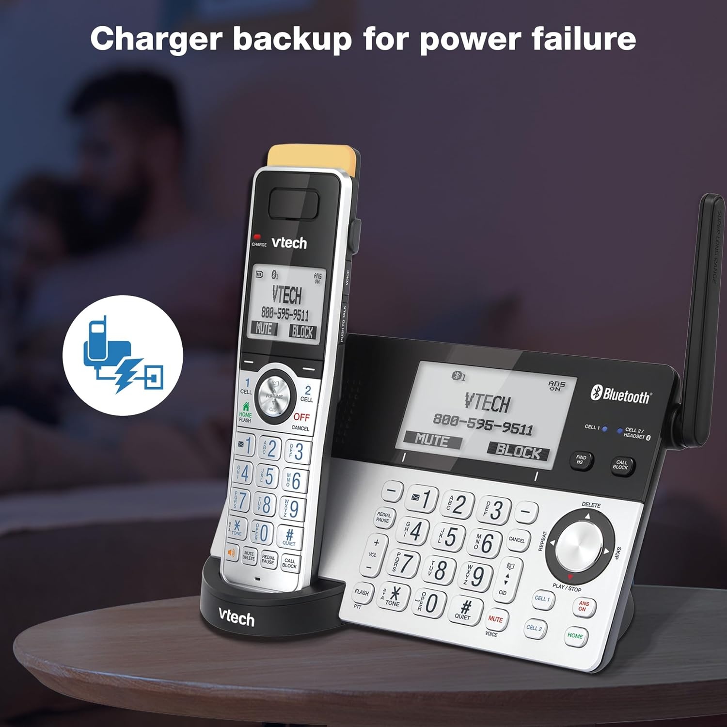 image:imageVTech IS81515 Super Long Range 5 Handset DECT 60 Cordless Phone for Home with Answering Machine 2300 ft Range Call Blocking Bluetooth Headset Jack Power Backup Intercom Expandable to 12 HS1 Handset