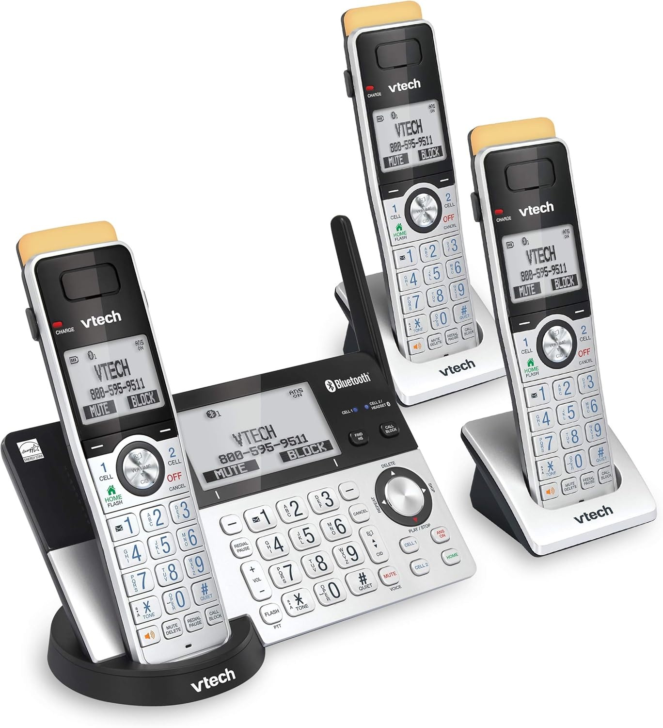 image:imageVTech IS81515 Super Long Range 5 Handset DECT 60 Cordless Phone for Home with Answering Machine 2300 ft Range Call Blocking Bluetooth Headset Jack Power Backup Intercom Expandable to 12 HS3 Handsets