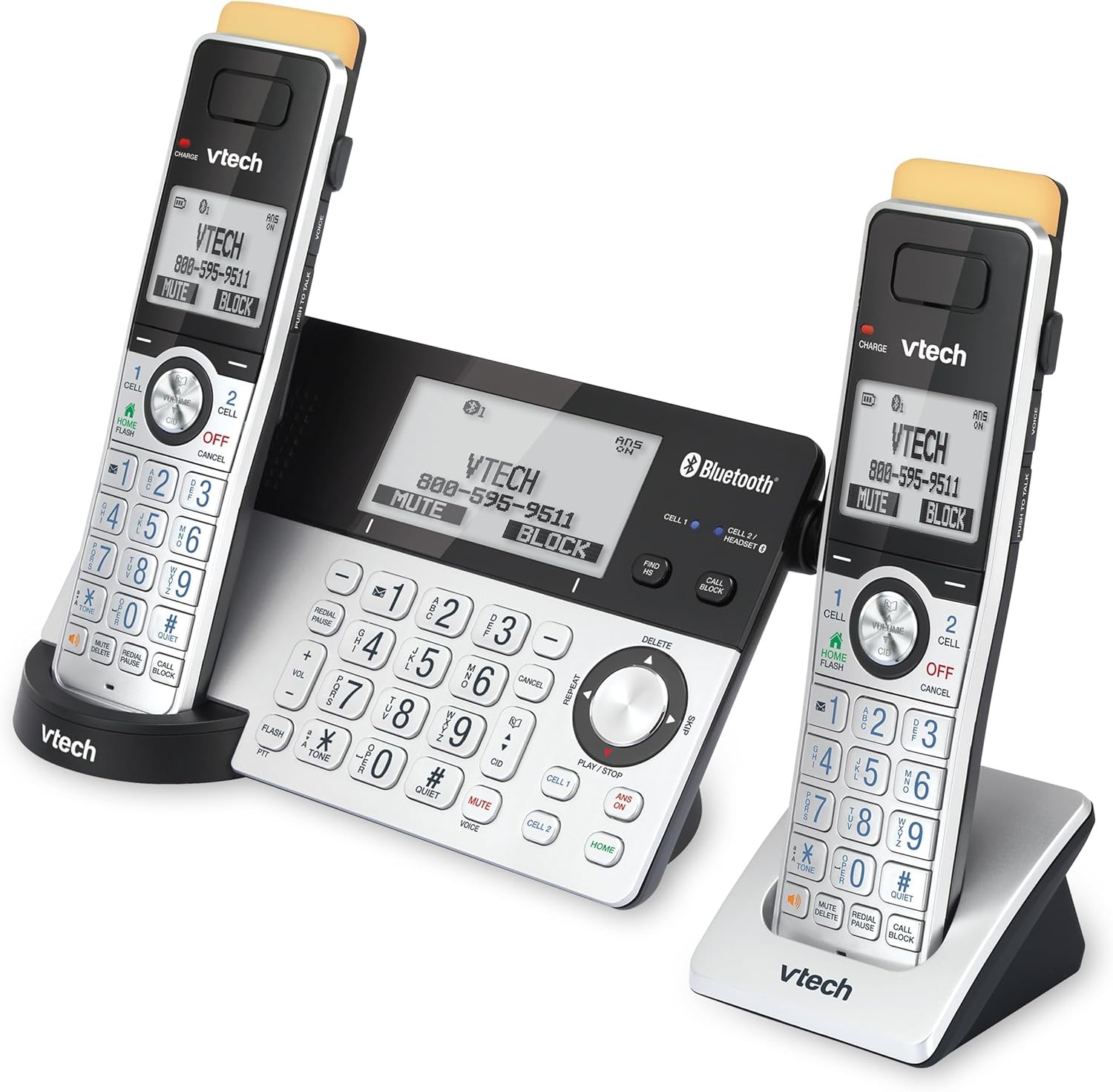 image:imageVTech IS81515 Super Long Range 5 Handset DECT 60 Cordless Phone for Home with Answering Machine 2300 ft Range Call Blocking Bluetooth Headset Jack Power Backup Intercom Expandable to 12 HS2 Handsets