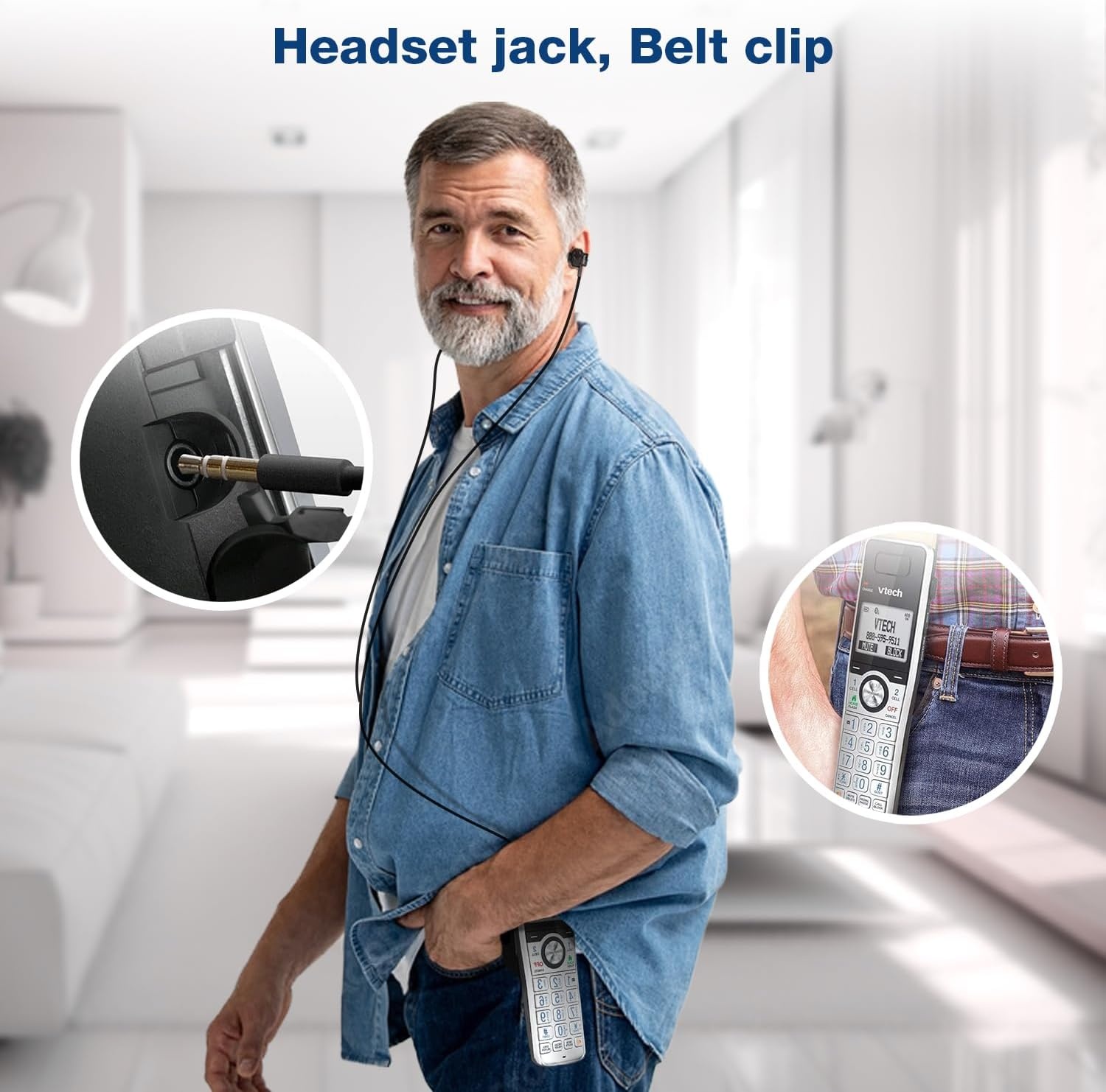 image:imageVTech IS81515 Super Long Range 5 Handset DECT 60 Cordless Phone for Home with Answering Machine 2300 ft Range Call Blocking Bluetooth Headset Jack Power Backup Intercom Expandable to 12 HS3 Handsets