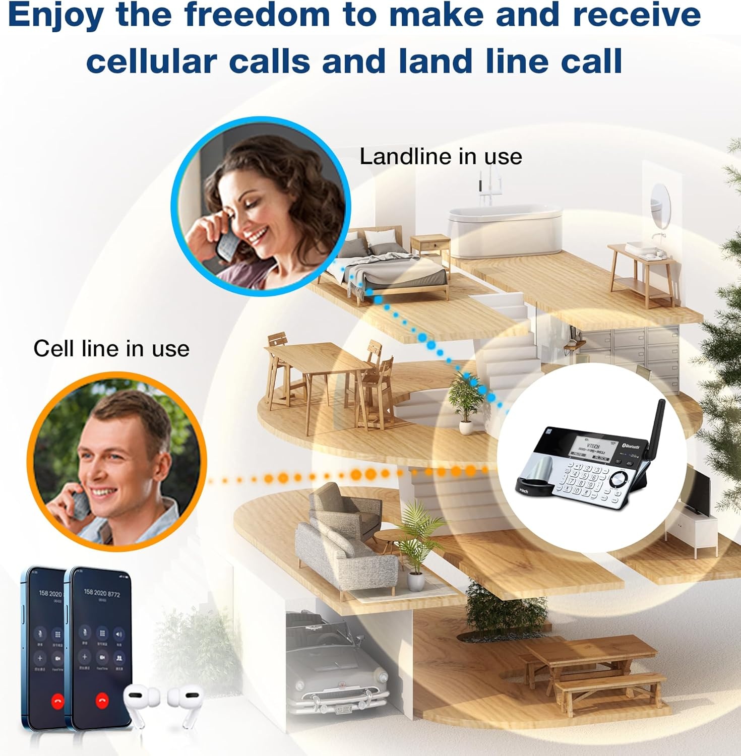 image:imageVTech IS81515 Super Long Range 5 Handset DECT 60 Cordless Phone for Home with Answering Machine 2300 ft Range Call Blocking Bluetooth Headset Jack Power Backup Intercom Expandable to 12 HS1 Handset