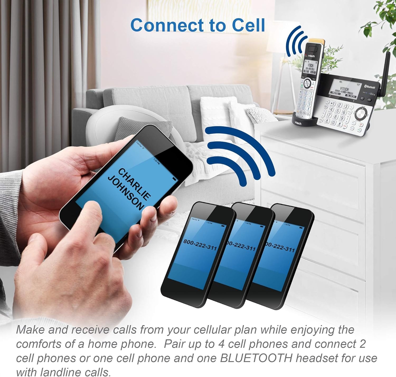 image:imageVTech IS81515 Super Long Range 5 Handset DECT 60 Cordless Phone for Home with Answering Machine 2300 ft Range Call Blocking Bluetooth Headset Jack Power Backup Intercom Expandable to 12 HSAccessory Handset