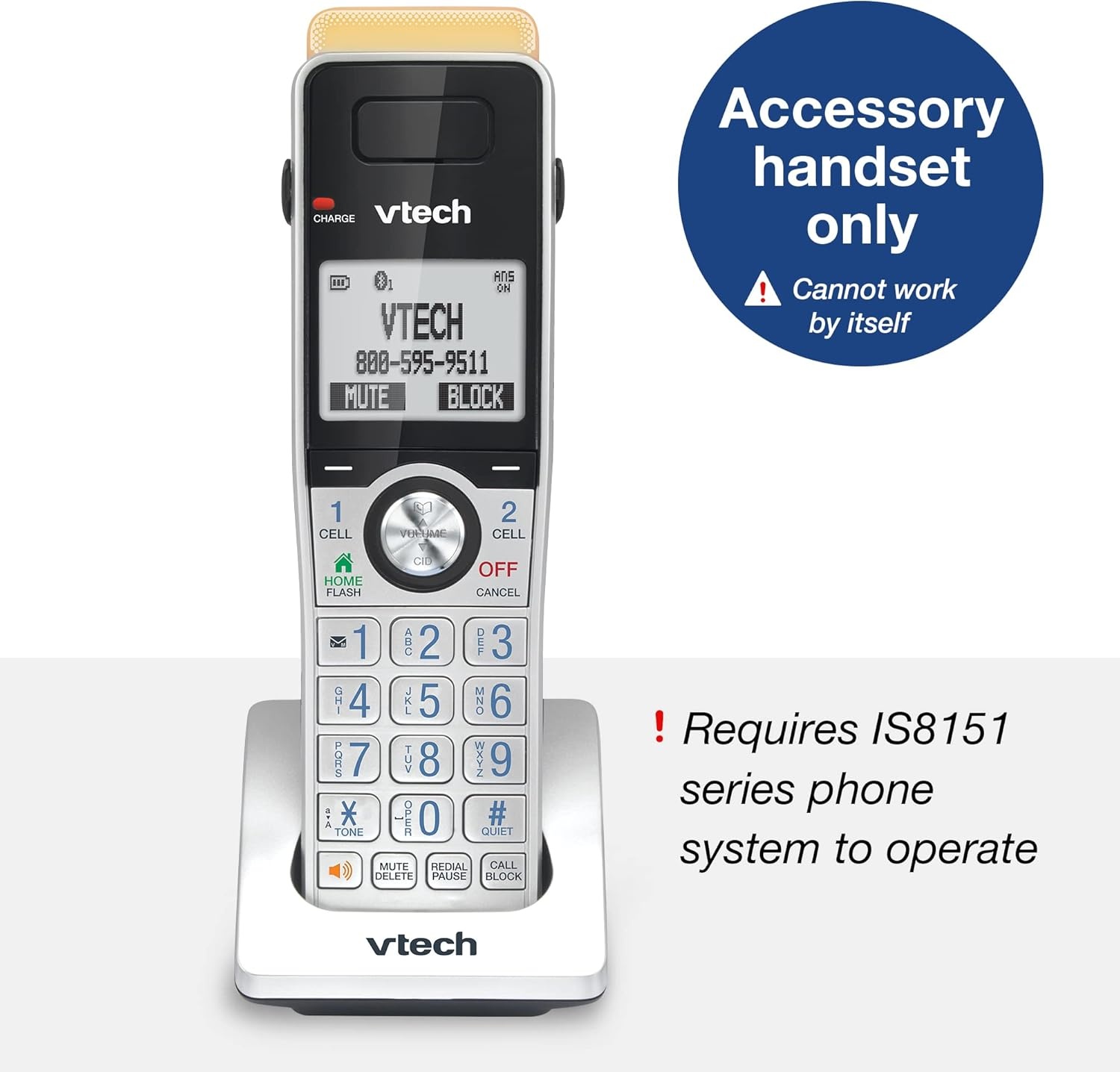 image:imageVTech IS81515 Super Long Range 5 Handset DECT 60 Cordless Phone for Home with Answering Machine 2300 ft Range Call Blocking Bluetooth Headset Jack Power Backup Intercom Expandable to 12 HSAccessory Handset