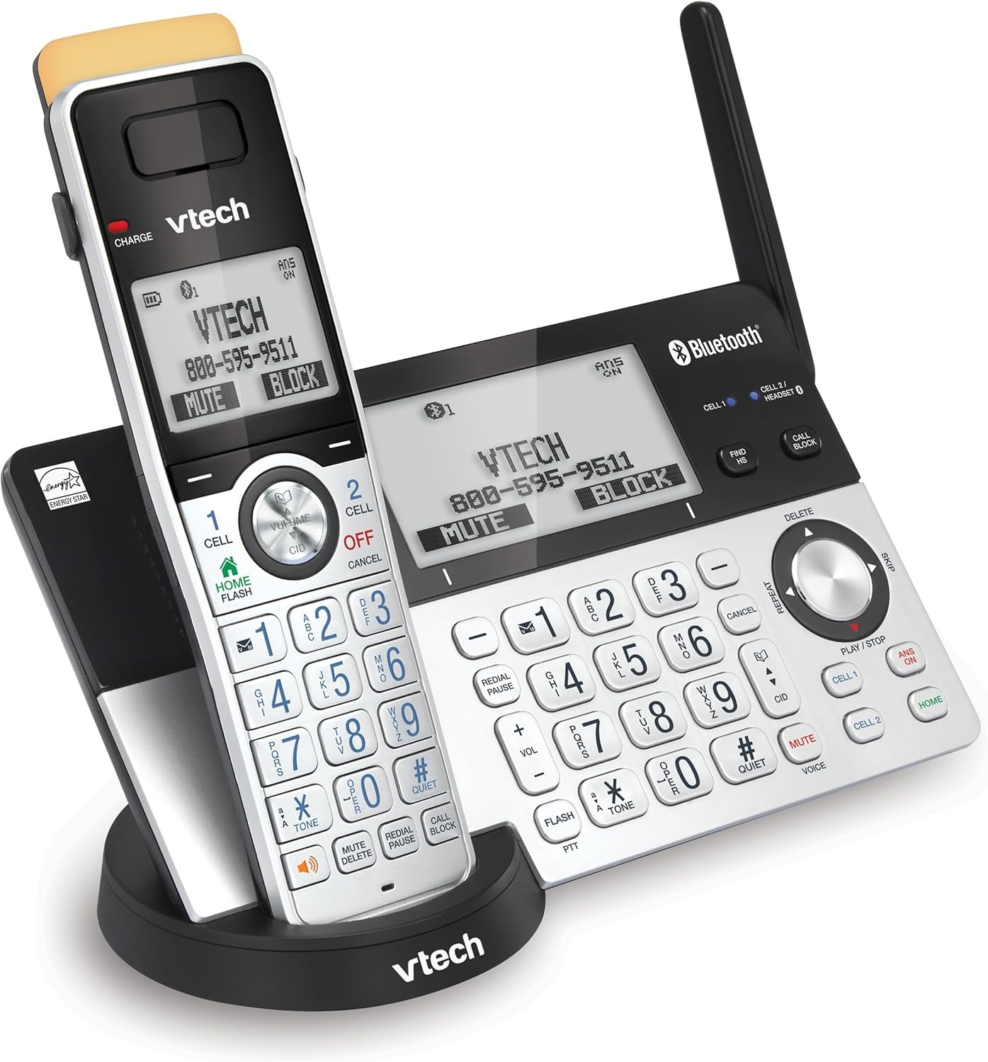image:imageVTech IS81515 Super Long Range 5 Handset DECT 60 Cordless Phone for Home with Answering Machine 2300 ft Range Call Blocking Bluetooth Headset Jack Power Backup Intercom Expandable to 12 HS1 Handset
