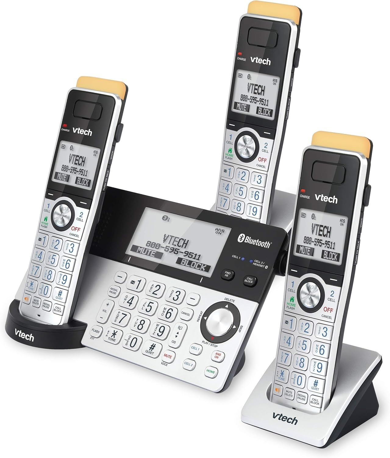 image:imageVTech IS81515 Super Long Range 5 Handset DECT 60 Cordless Phone for Home with Answering Machine 2300 ft Range Call Blocking Bluetooth Headset Jack Power Backup Intercom Expandable to 12 HS3 Handsets