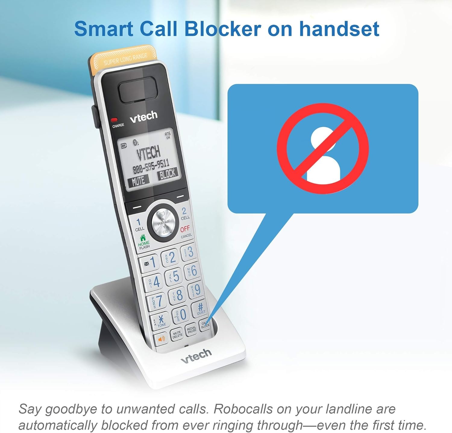 image:imageVTech IS81515 Super Long Range 5 Handset DECT 60 Cordless Phone for Home with Answering Machine 2300 ft Range Call Blocking Bluetooth Headset Jack Power Backup Intercom Expandable to 12 HSAccessory Handset
