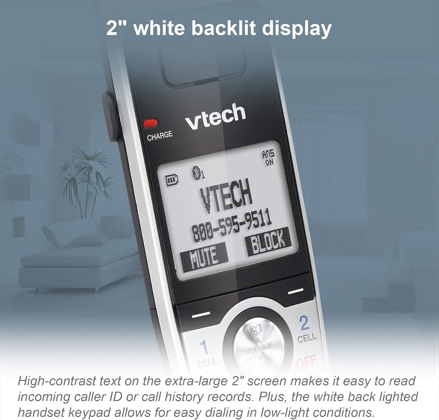 image:imageVTech IS81515 Super Long Range 5 Handset DECT 60 Cordless Phone for Home with Answering Machine 2300 ft Range Call Blocking Bluetooth Headset Jack Power Backup Intercom Expandable to 12 HSAccessory Handset