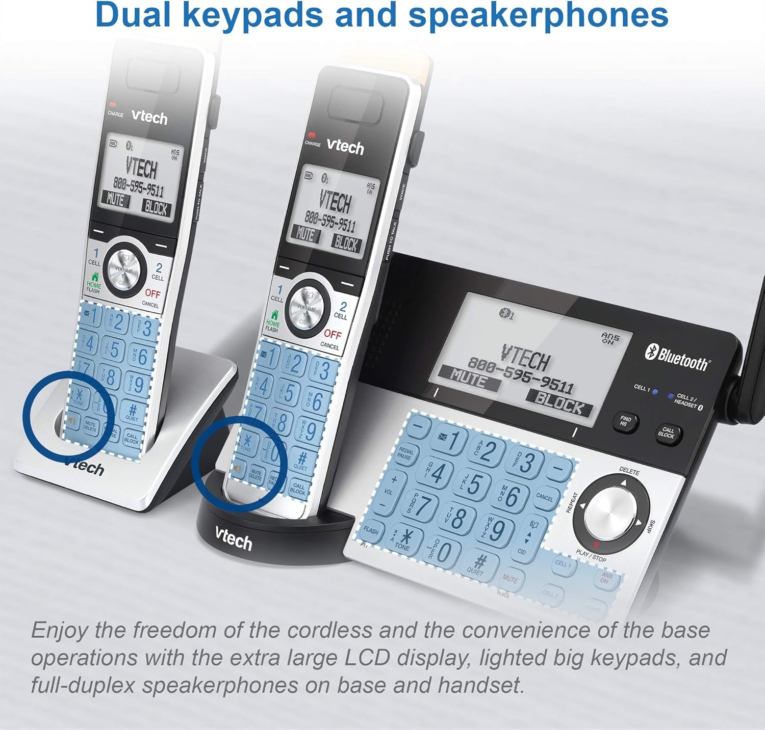 image:imageVTech IS81515 Super Long Range 5 Handset DECT 60 Cordless Phone for Home with Answering Machine 2300 ft Range Call Blocking Bluetooth Headset Jack Power Backup Intercom Expandable to 12 HSAccessory Handset