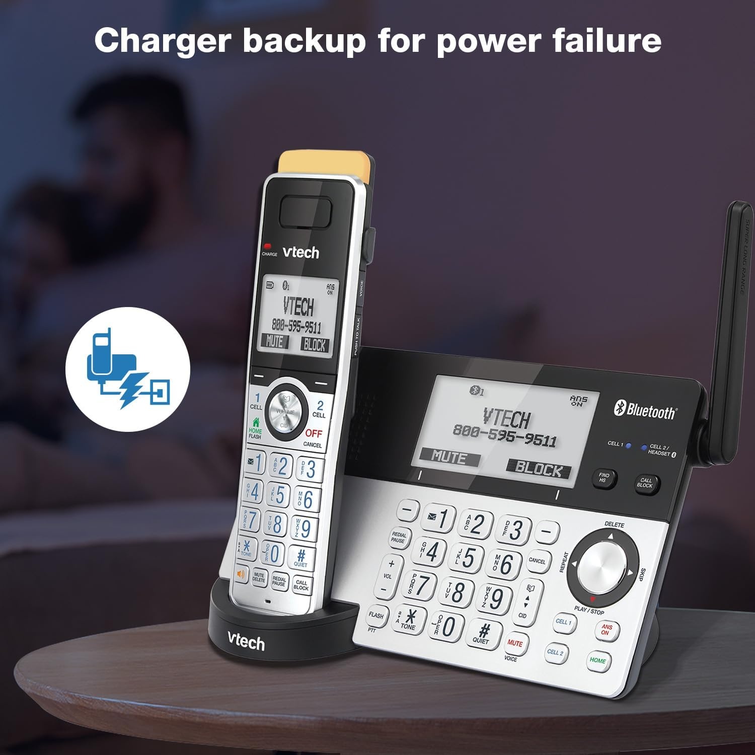 image:imageVTech IS81515 Super Long Range 5 Handset DECT 60 Cordless Phone for Home with Answering Machine 2300 ft Range Call Blocking Bluetooth Headset Jack Power Backup Intercom Expandable to 12 HS5 Handsets