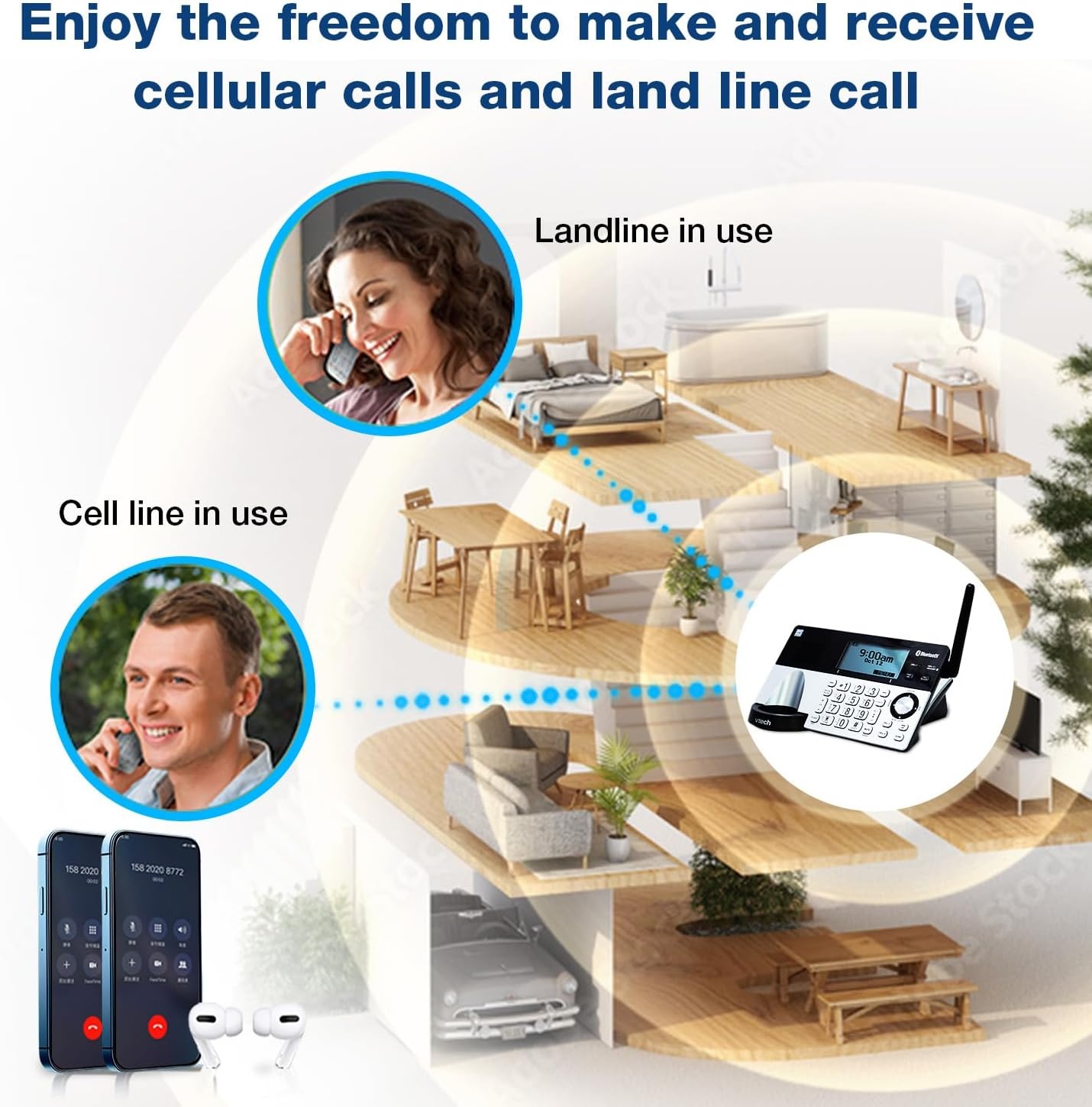 image:imageVTech IS81515 Super Long Range 5 Handset DECT 60 Cordless Phone for Home with Answering Machine 2300 ft Range Call Blocking Bluetooth Headset Jack Power Backup Intercom Expandable to 12 HS4 Handsets
