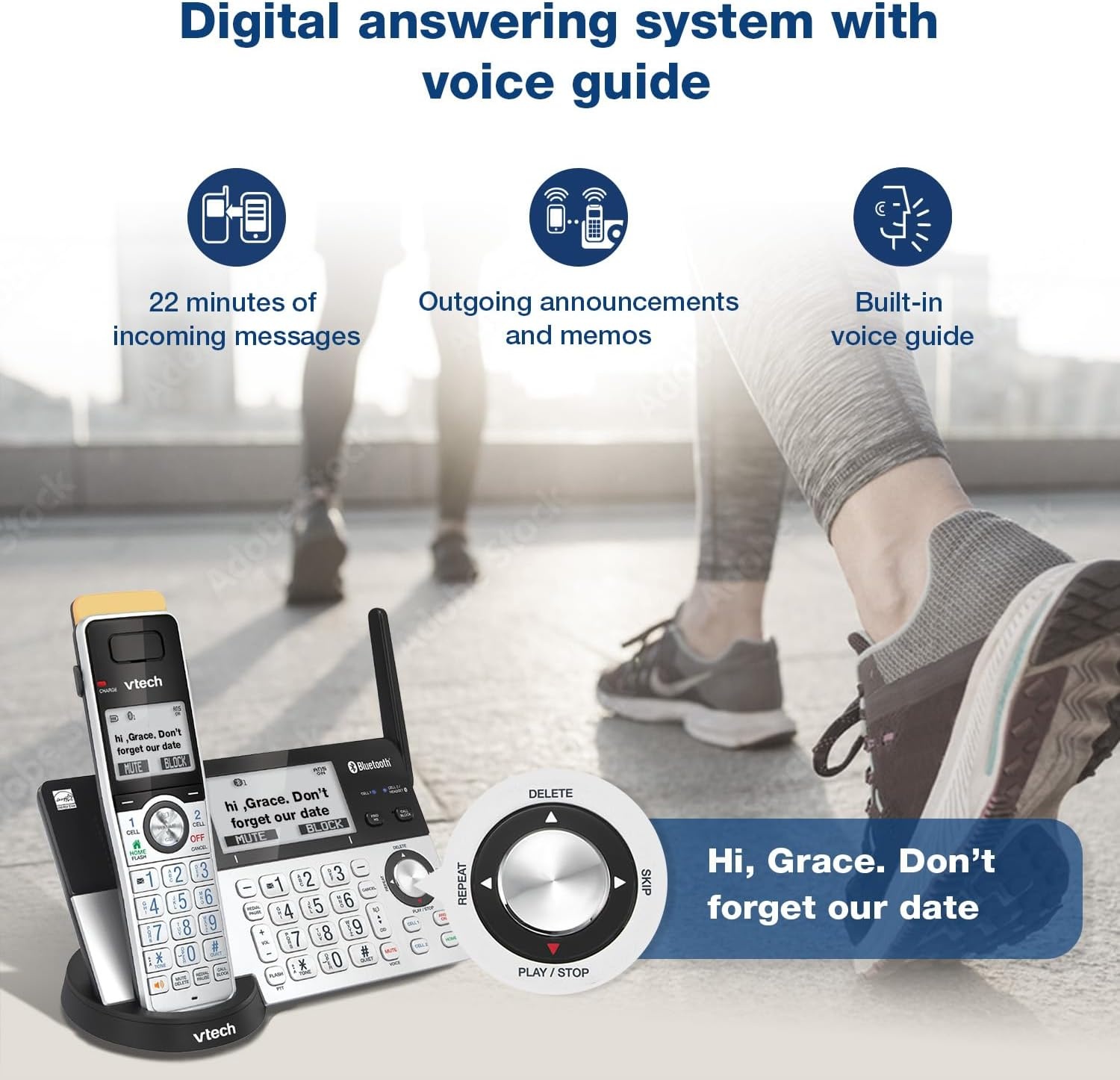 image:imageVTech IS81515 Super Long Range 5 Handset DECT 60 Cordless Phone for Home with Answering Machine 2300 ft Range Call Blocking Bluetooth Headset Jack Power Backup Intercom Expandable to 12 HS3 Handsets
