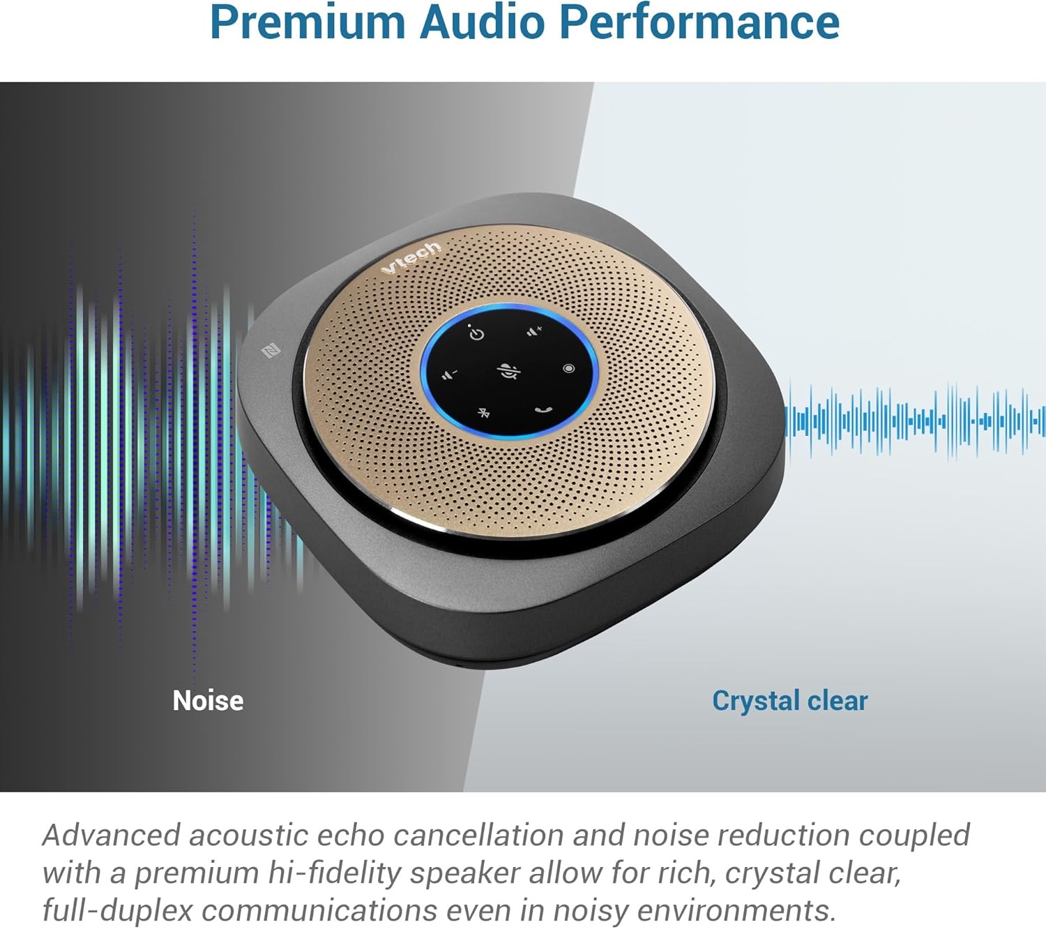 image:imageVTech VCS6012 Bluetooth Conference Speakerphone 360 Premium Voice Pickup with 6 Microphones Smart NFC Connect 24H Call Time with HD Audio Reverse Charging USB C Voice Assistant Home Office