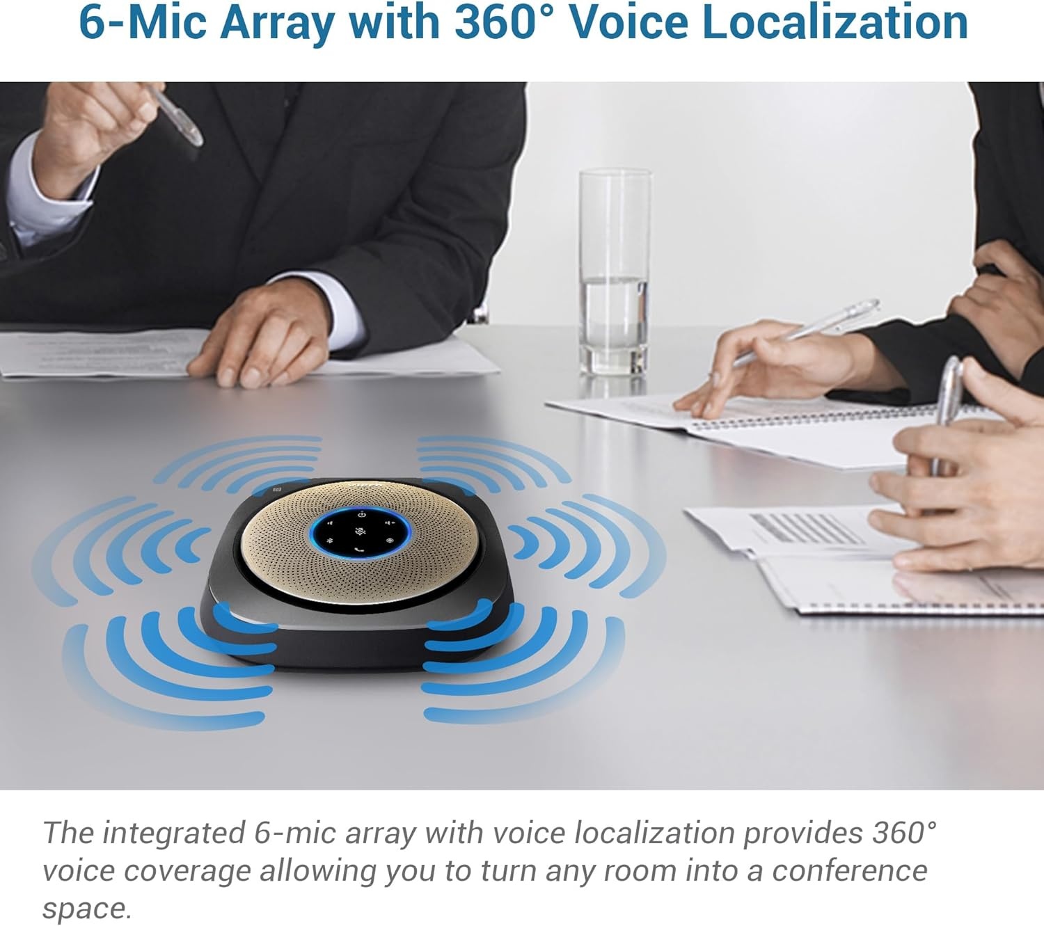 image:imageVTech VCS6012 Bluetooth Conference Speakerphone 360 Premium Voice Pickup with 6 Microphones Smart NFC Connect 24H Call Time with HD Audio Reverse Charging USB C Voice Assistant Home Office