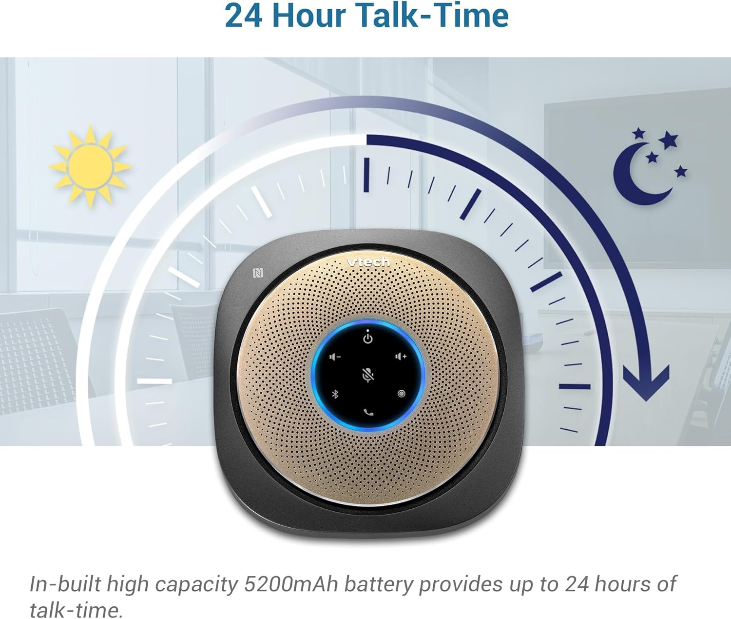 image:imageVTech VCS6012 Bluetooth Conference Speakerphone 360 Premium Voice Pickup with 6 Microphones Smart NFC Connect 24H Call Time with HD Audio Reverse Charging USB C Voice Assistant Home Office