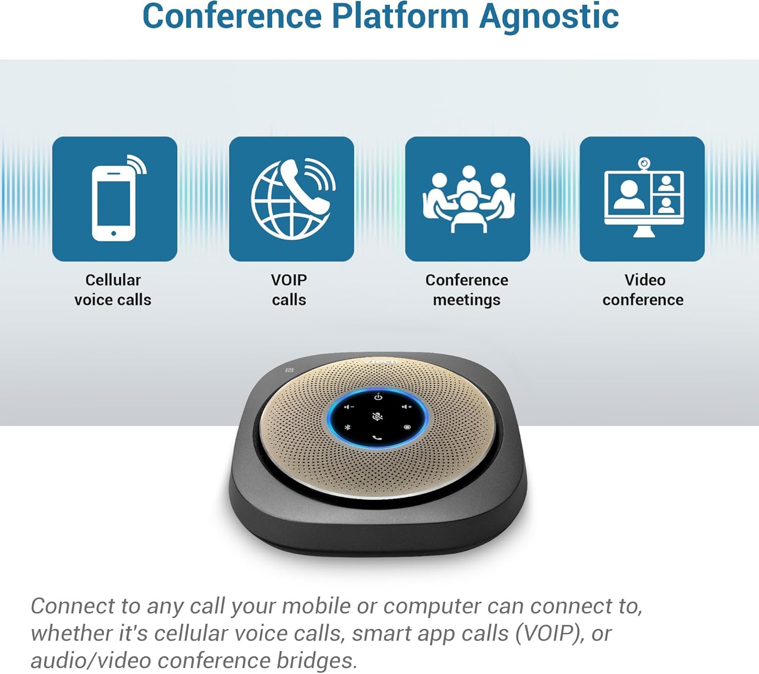 image:imageVTech VCS6012 Bluetooth Conference Speakerphone 360 Premium Voice Pickup with 6 Microphones Smart NFC Connect 24H Call Time with HD Audio Reverse Charging USB C Voice Assistant Home Office