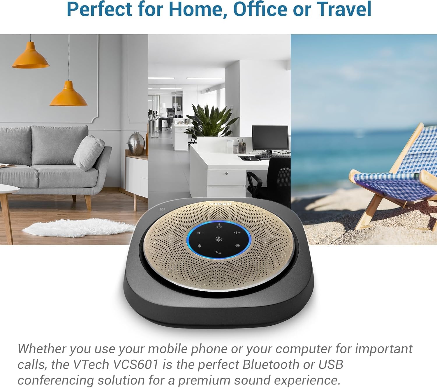image:imageVTech VCS6012 Bluetooth Conference Speakerphone 360 Premium Voice Pickup with 6 Microphones Smart NFC Connect 24H Call Time with HD Audio Reverse Charging USB C Voice Assistant Home Office