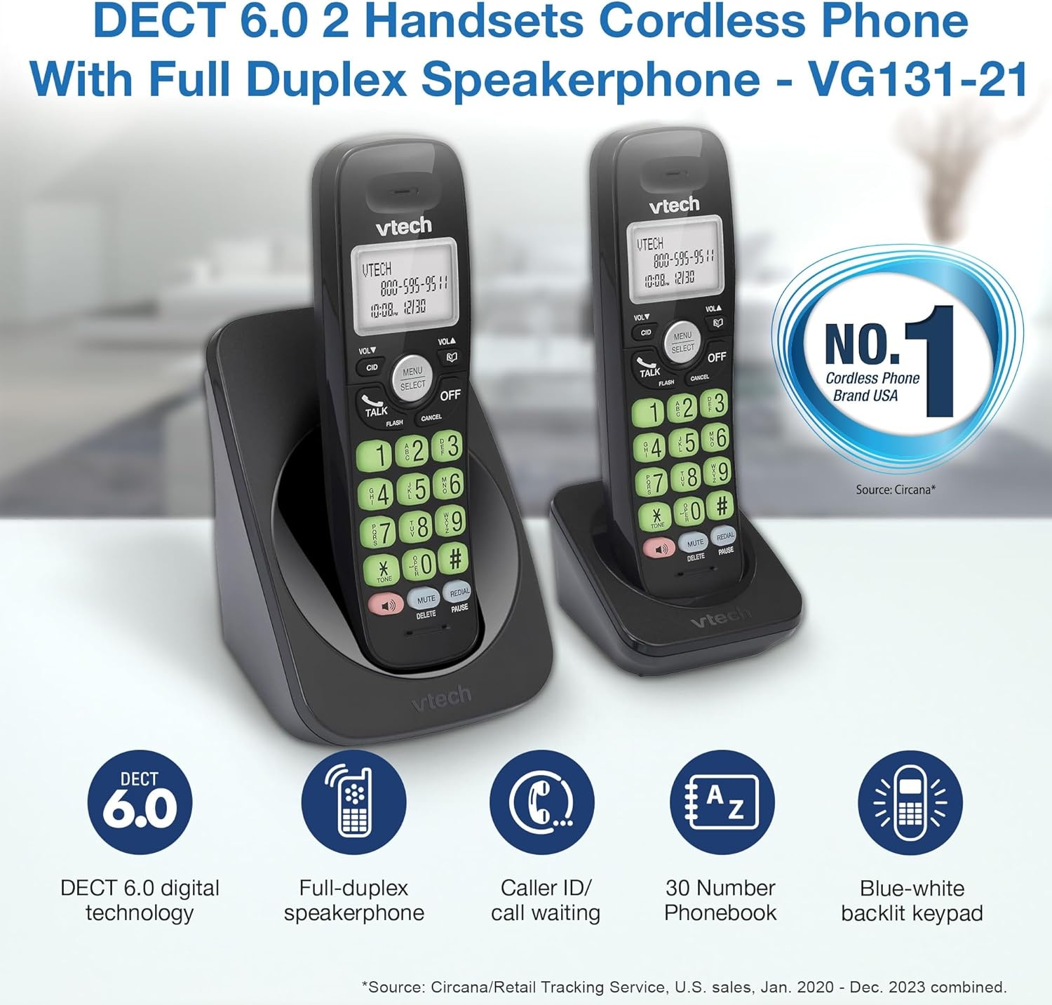 image:imageVTech VG134 DECT 60 Cordless Phone with Digital Answering System FullDuplex Speakerphone Backlit Keypad amp Display Caller IDCall WaitingBlack