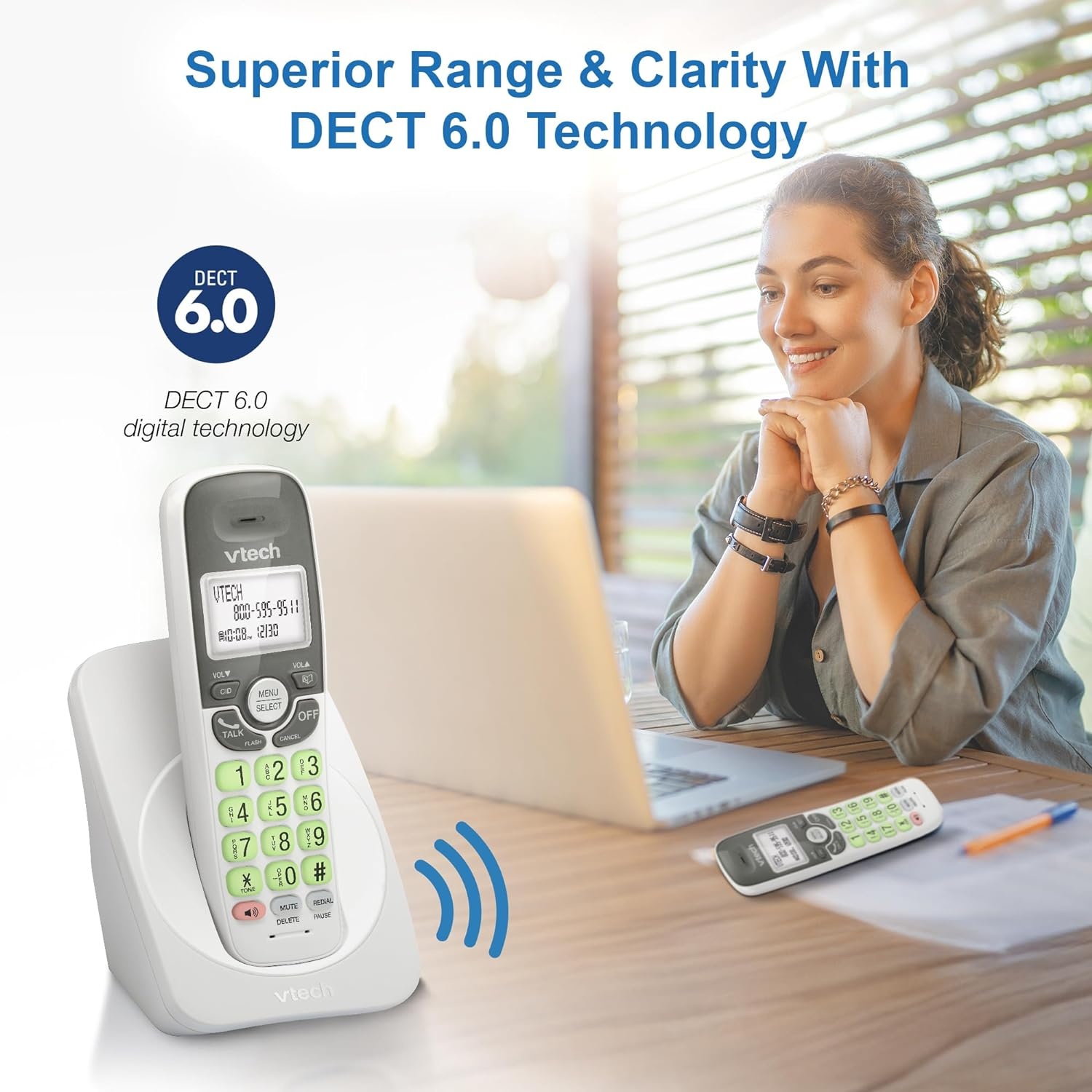 image:imageVTech VG134 DECT 60 Cordless Phone with Digital Answering System FullDuplex Speakerphone Backlit Keypad amp Display Caller IDCall WaitingWhite